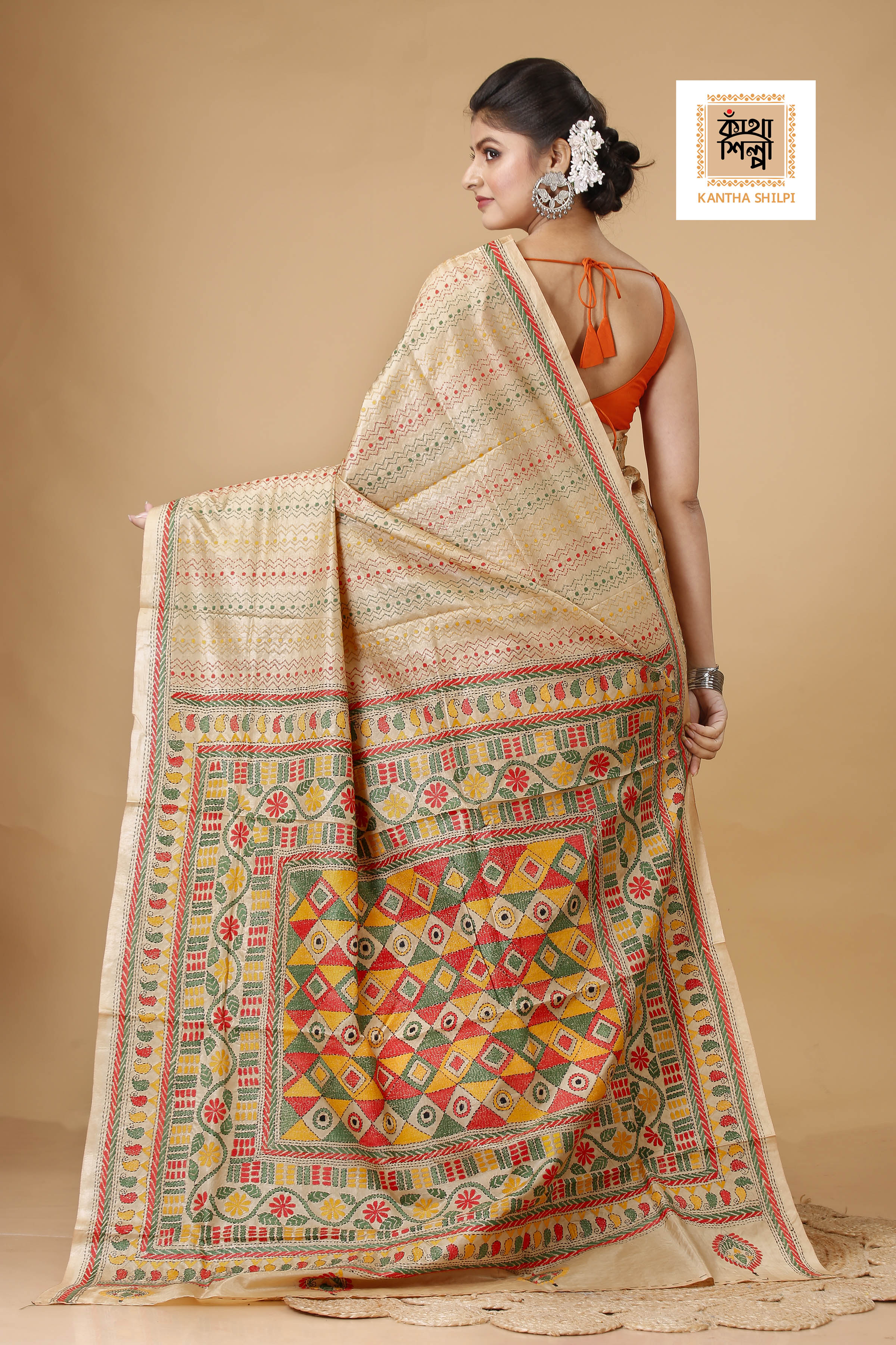 Pure Bangalore Silk Kantha Stitch Saree SN202521976