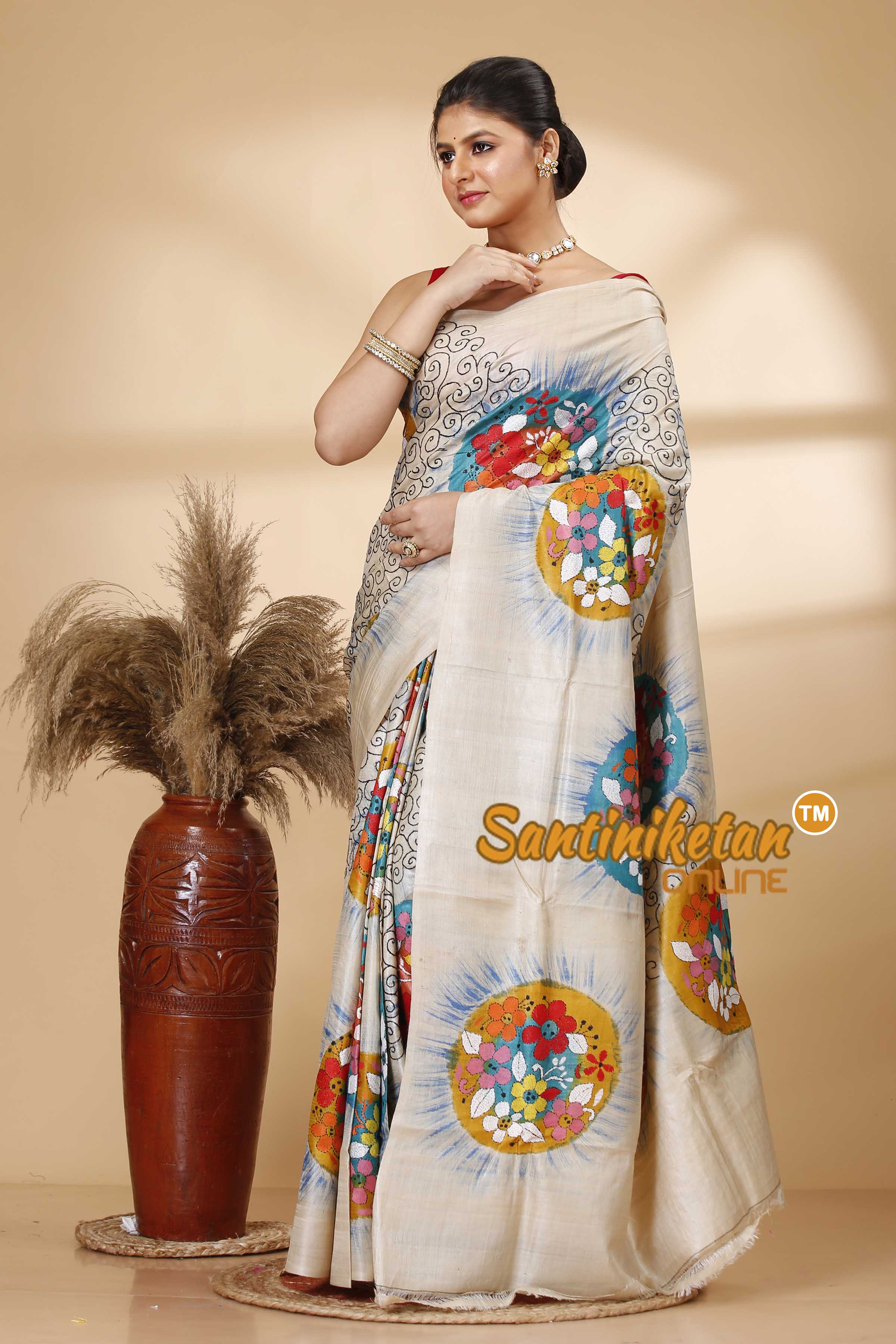 Pure Gachi Tussar Silk Kantha Stitch Saree SN202521984