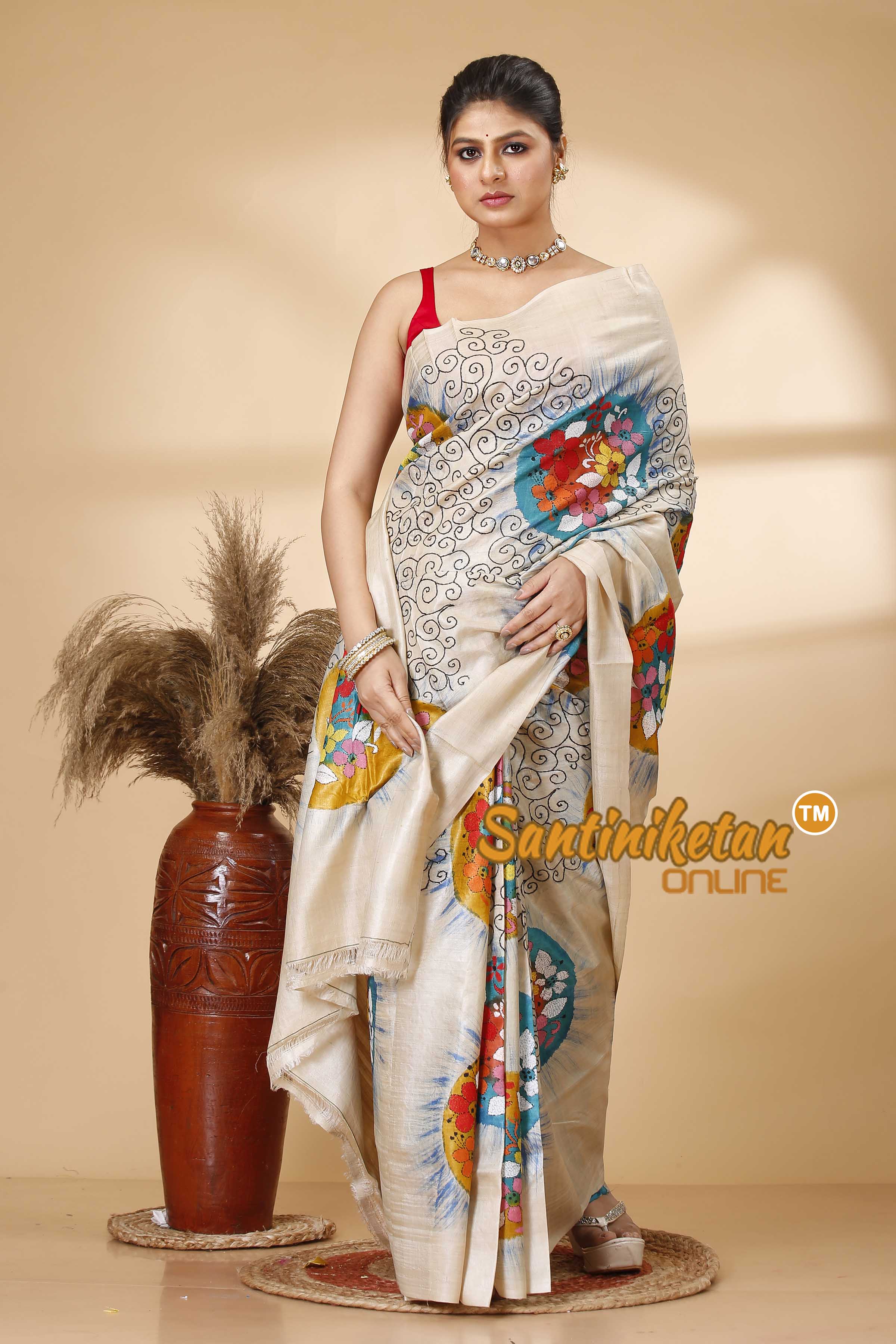 Pure Gachi Tussar Silk Kantha Stitch Saree SN202521984
