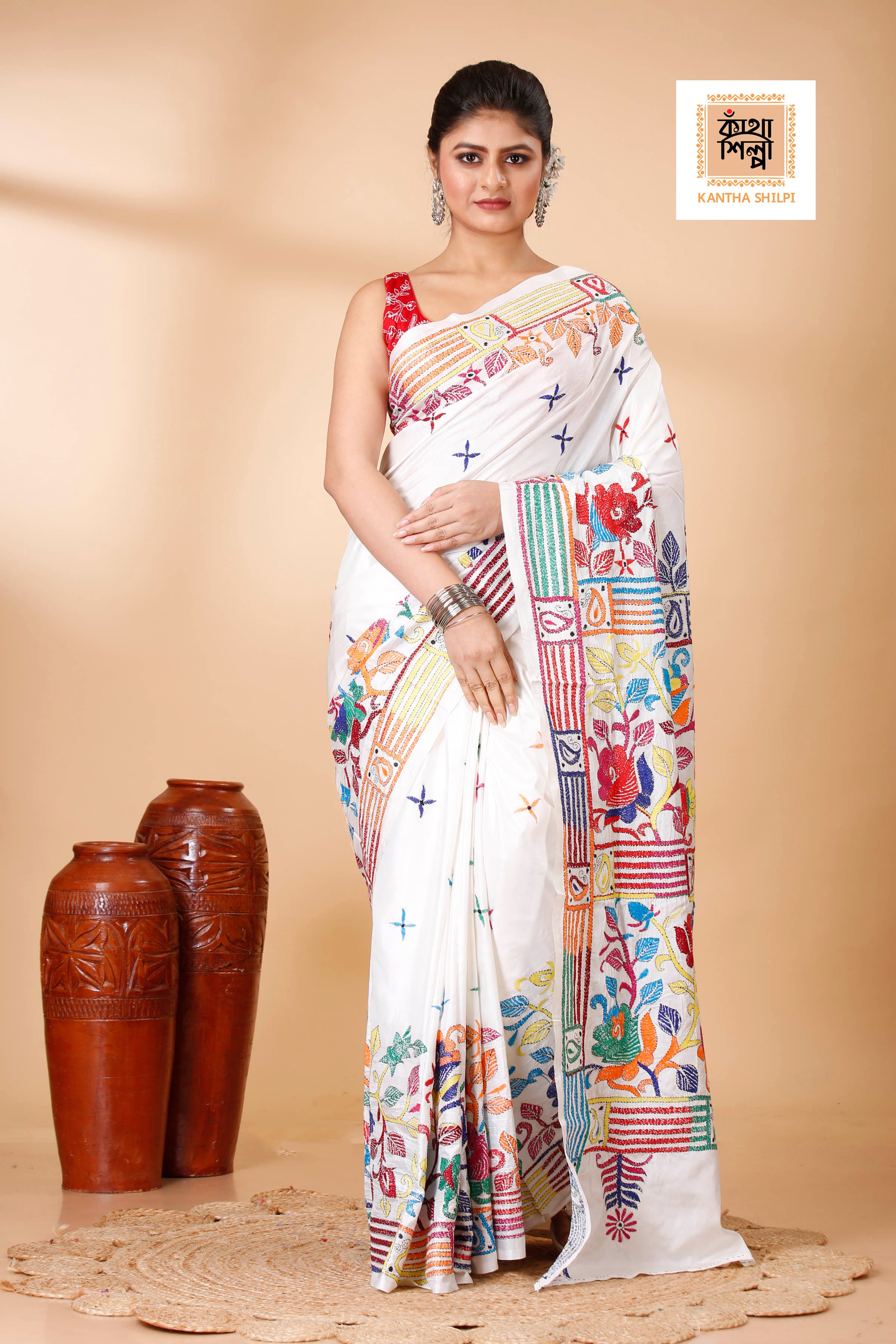 Bangalore Silk Kantha Stitch Saree SN202522056