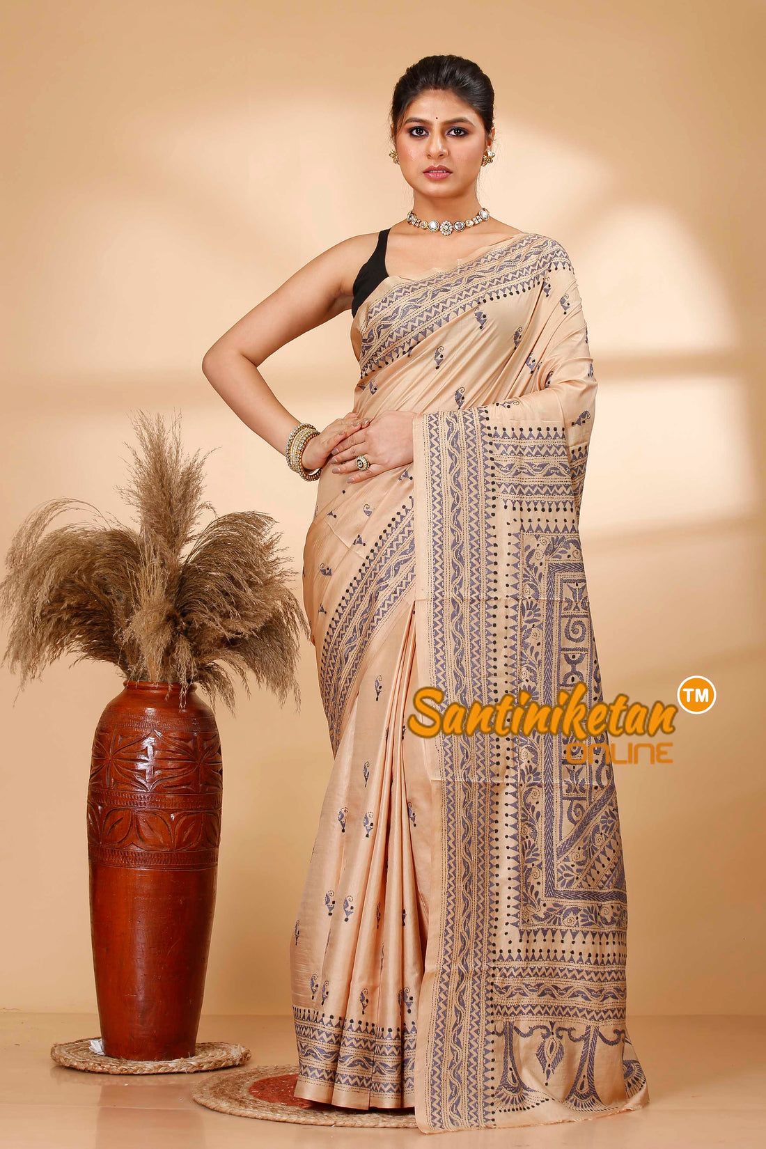 Pure Bangalore Silk Kantha Stitch Saree