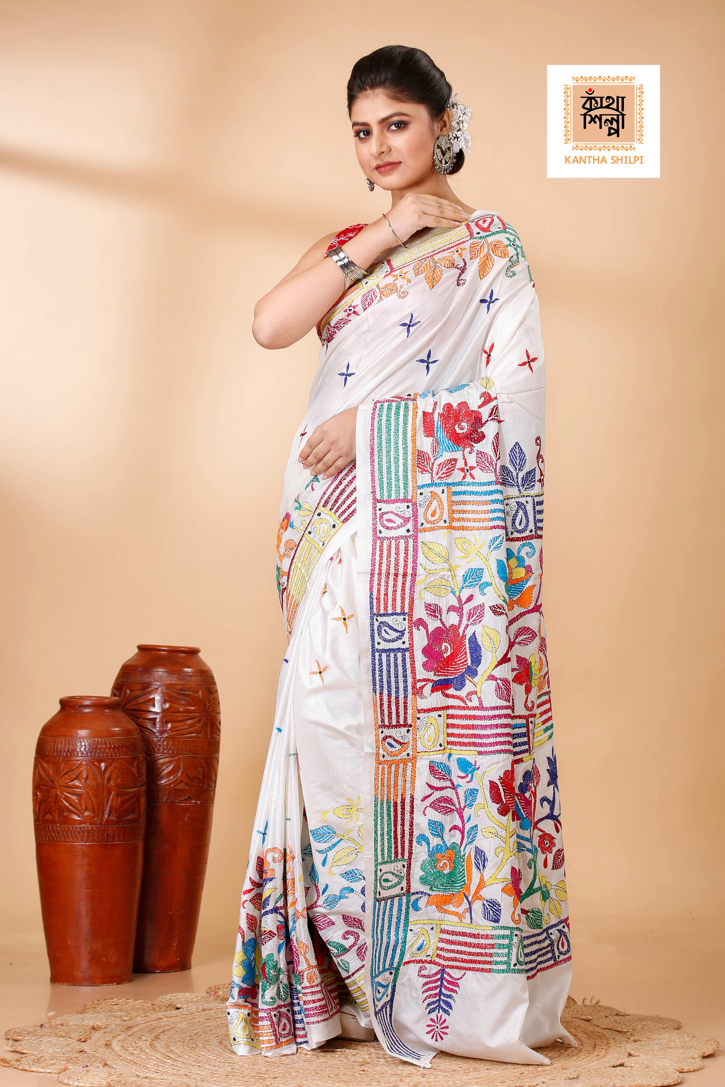 Bangalore Silk Kantha Stitch Saree SN202522056