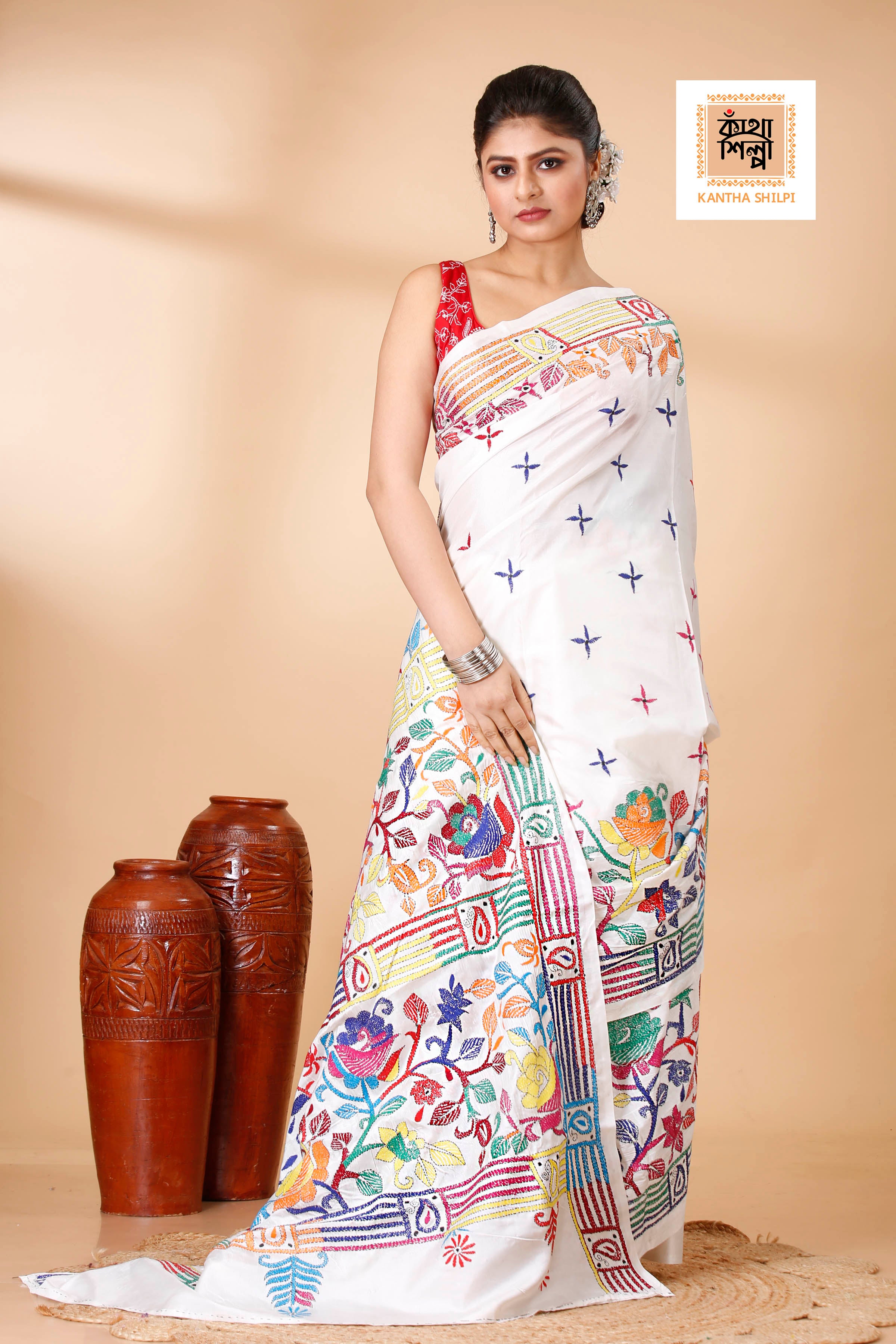Bangalore Silk Kantha Stitch Saree SN202522056