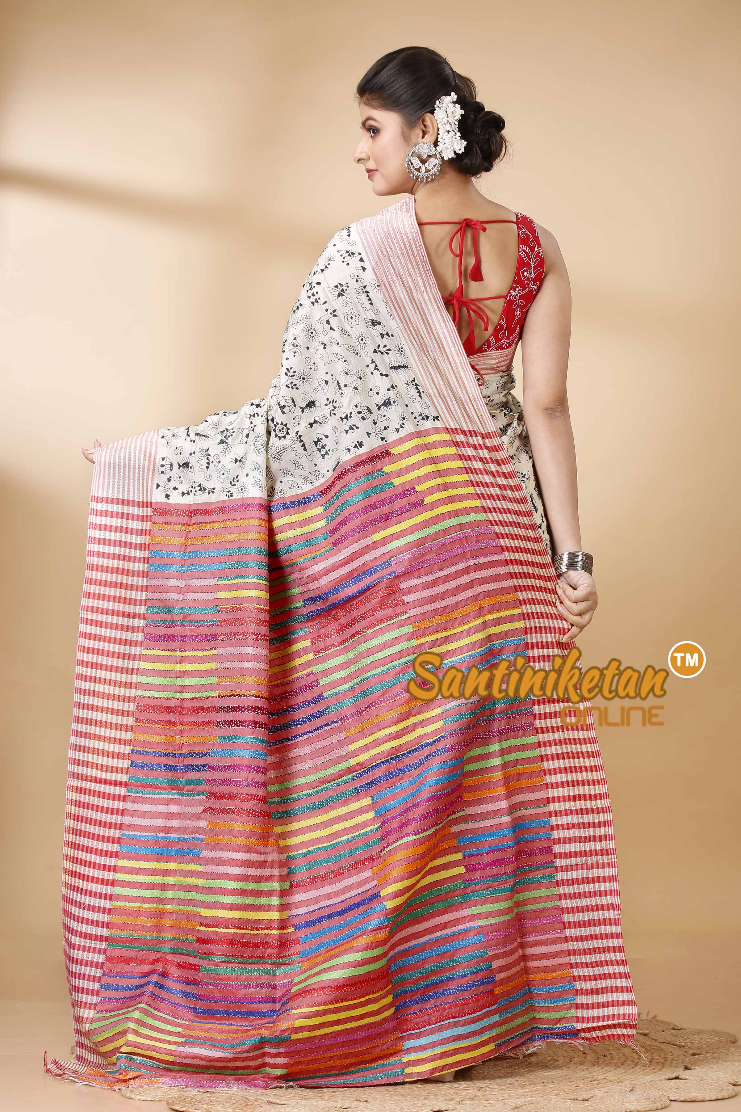Bishnupuri (Katan) Silk Kantha Stitch Saree SN202522062