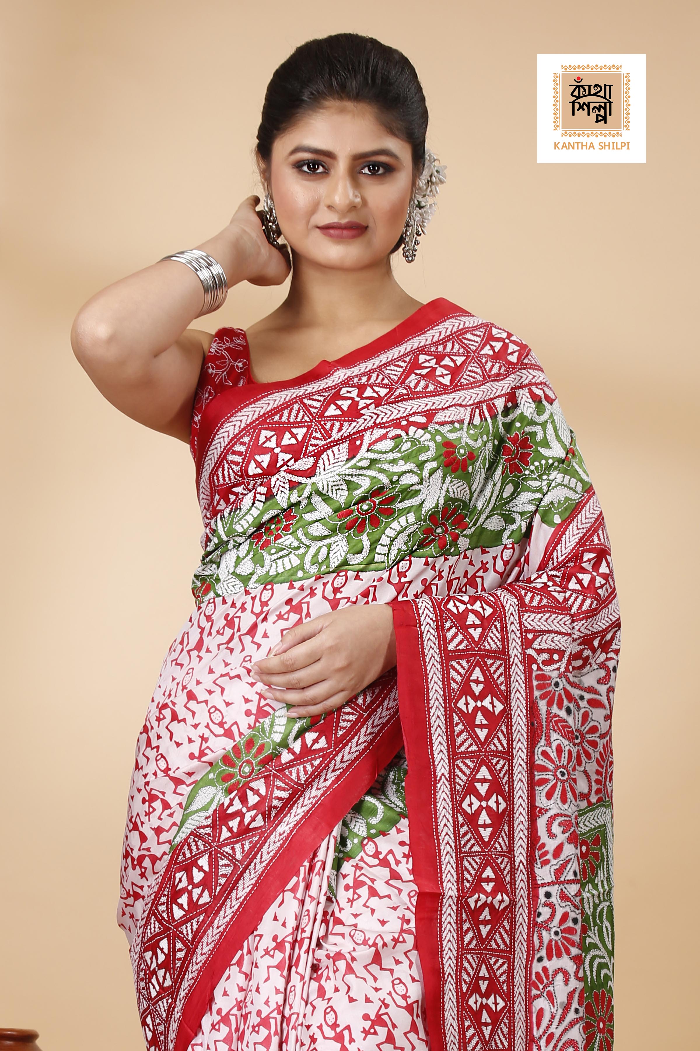 Pure Bangalore Silk Kantha Stitch Saree SN202522111