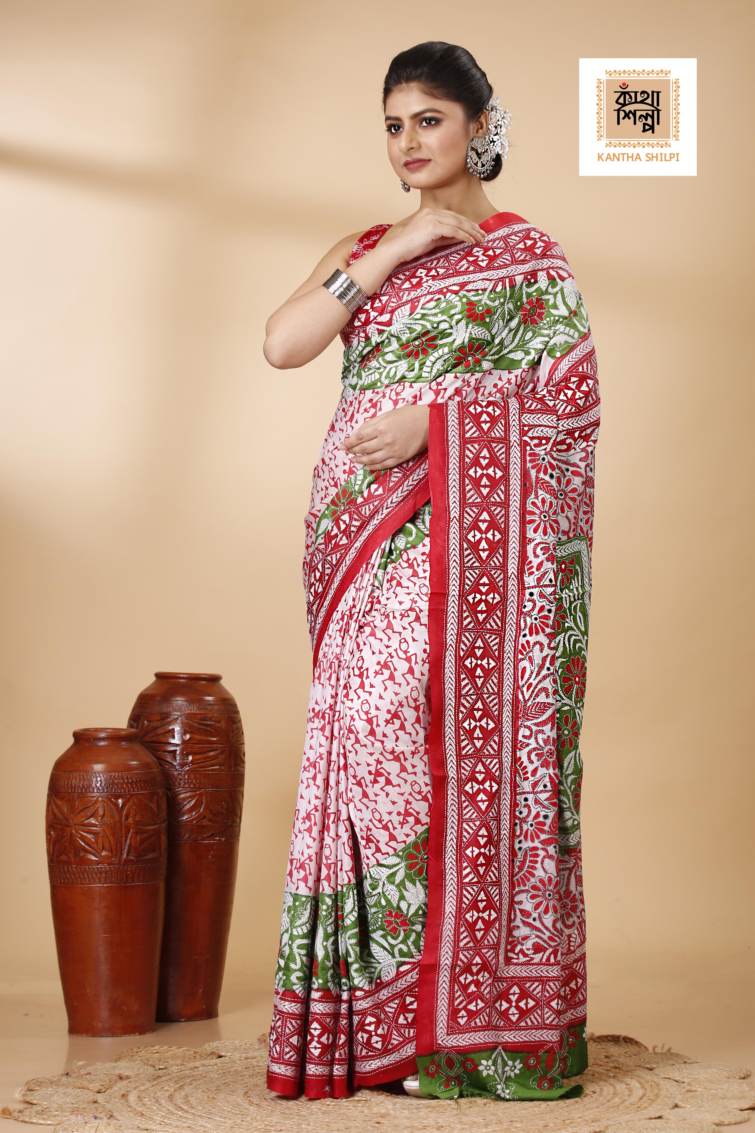 Pure Bangalore Silk Kantha Stitch Saree SN202522111