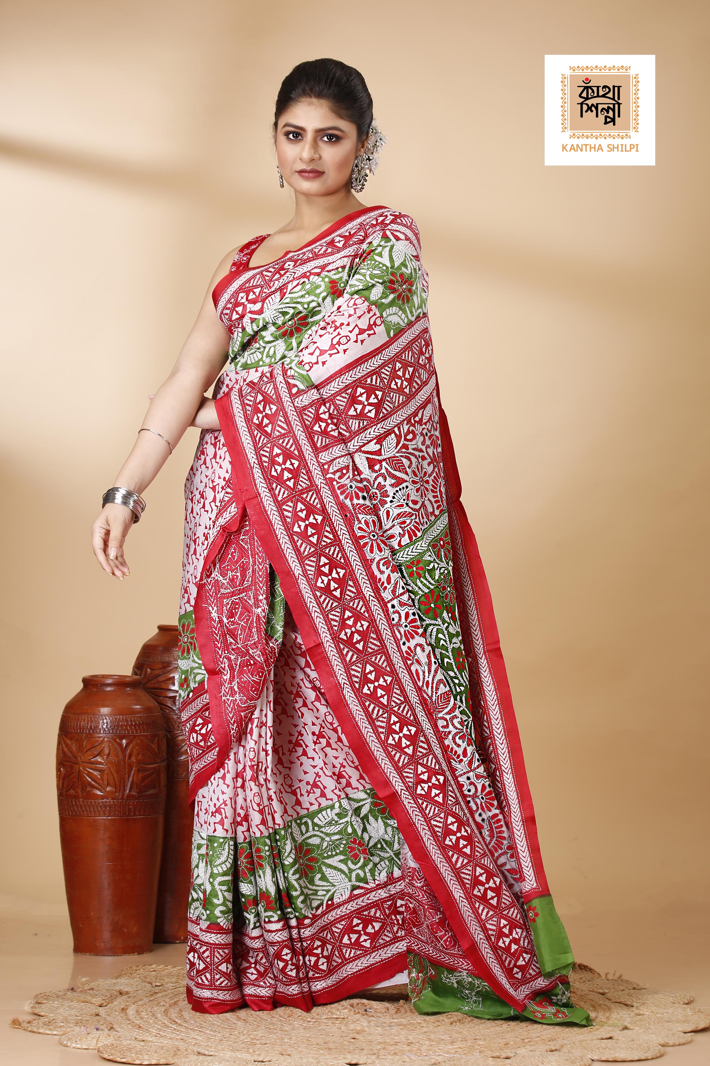 Pure Bangalore Silk Kantha Stitch Saree SN202522111
