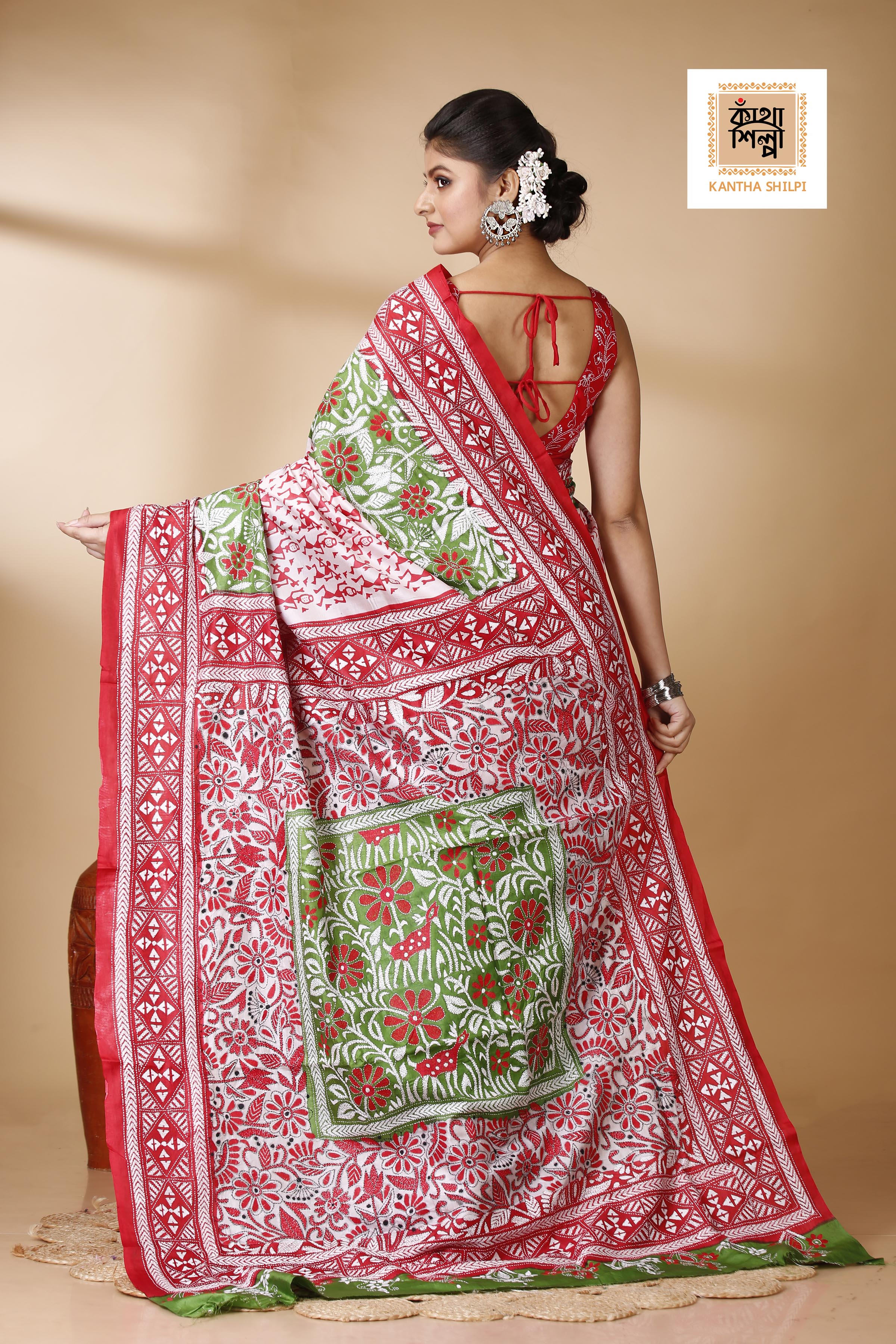 Pure Bangalore Silk Kantha Stitch Saree SN202522111