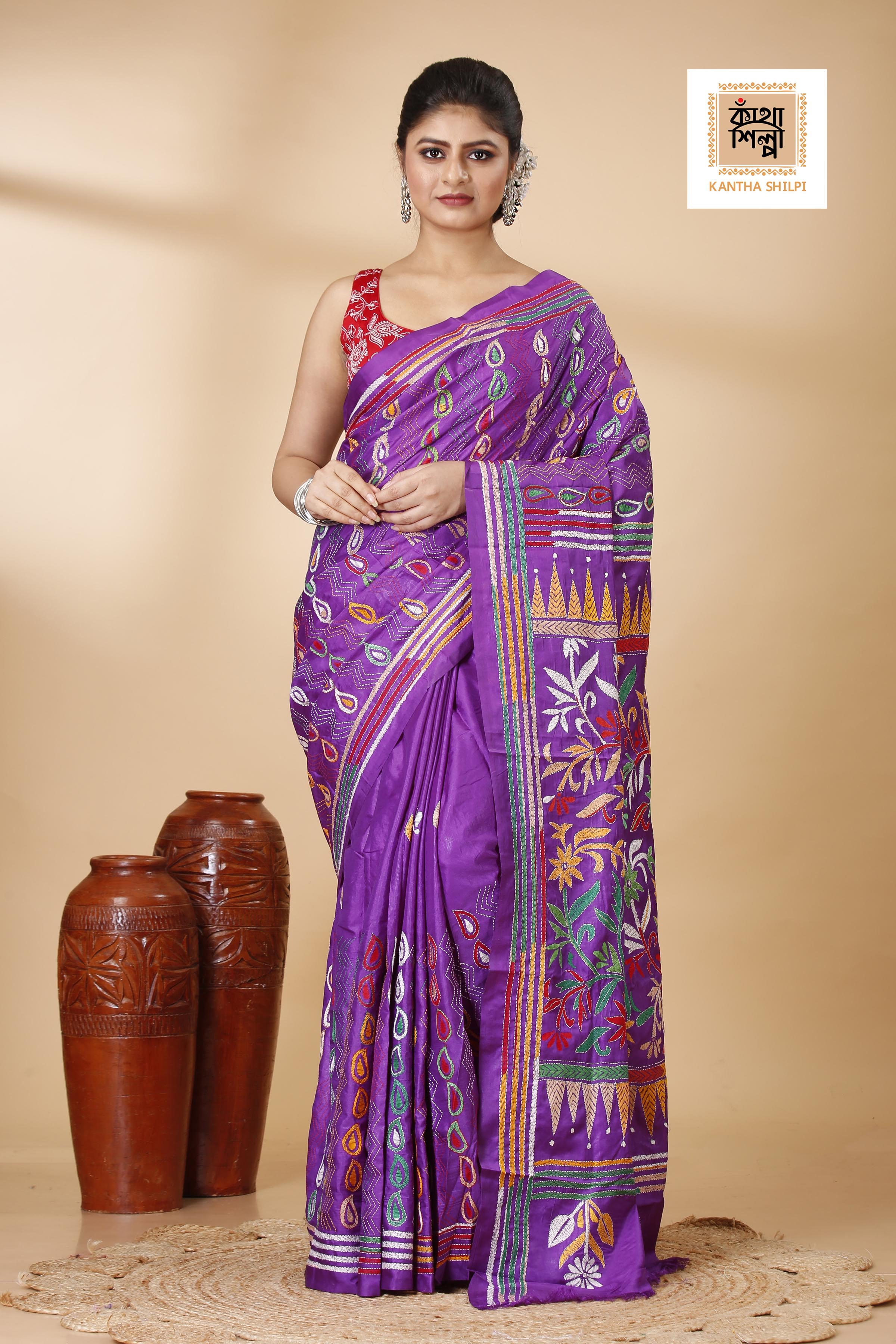 Bangalore Silk Kantha Stitch Saree SN202522117