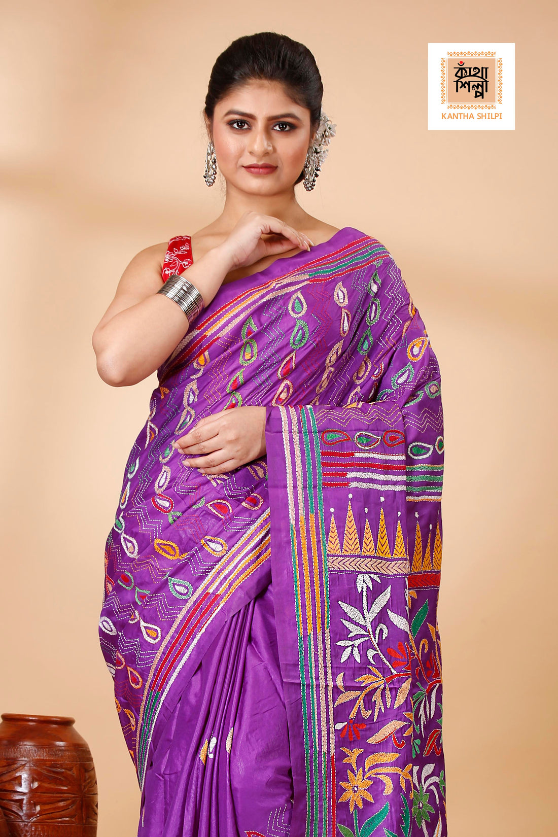Bangalore Silk Kantha Stitch Saree SN202522117
