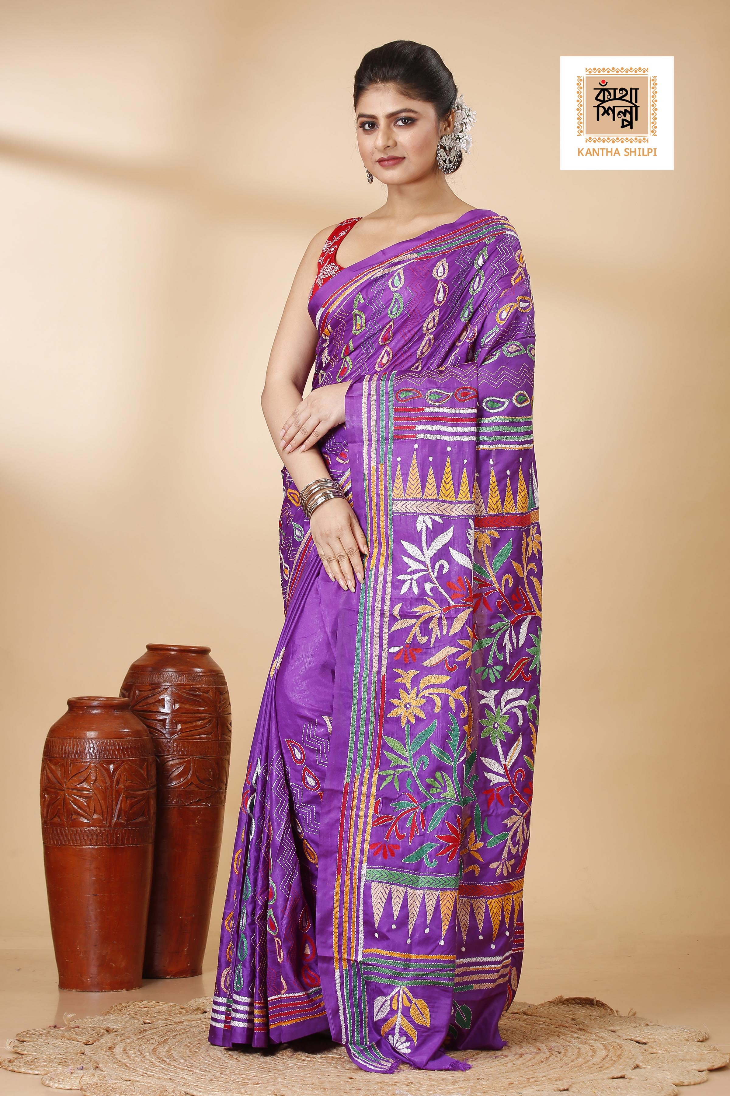 Bangalore Silk Kantha Stitch Saree SN202522117