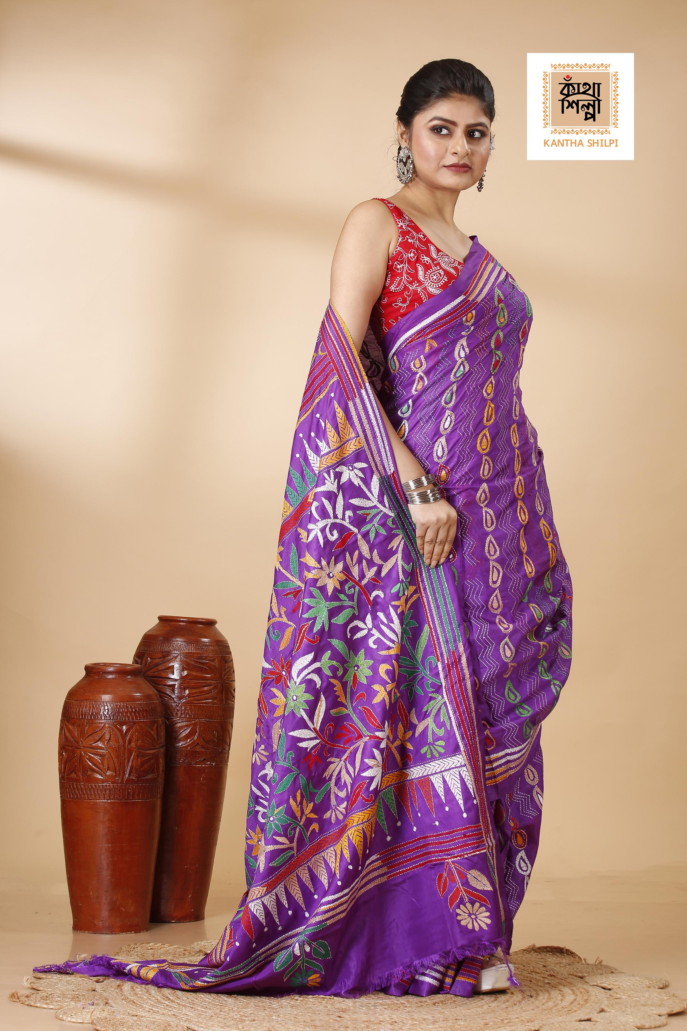 Bangalore Silk Kantha Stitch Saree SN202522117