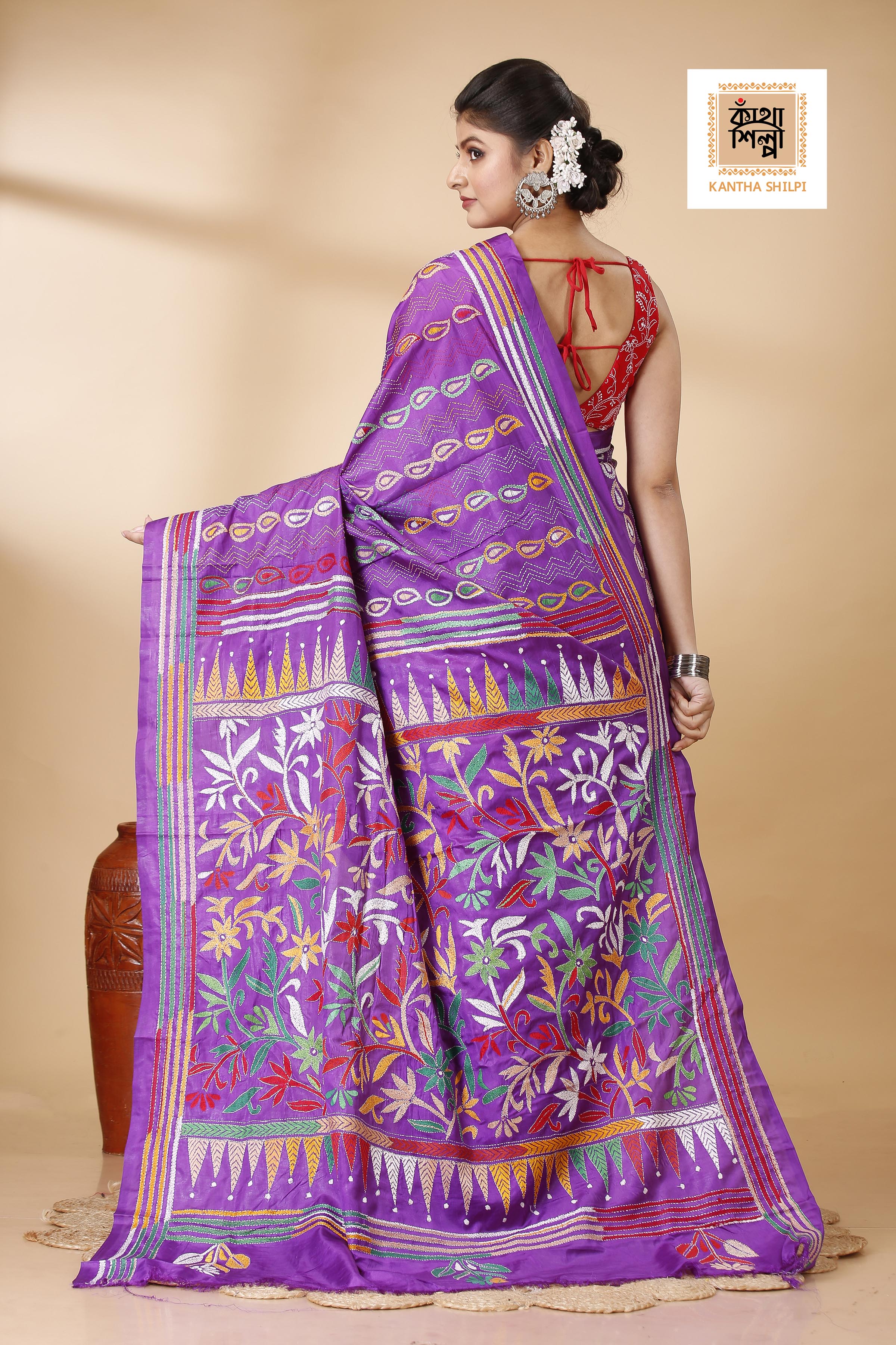 Bangalore Silk Kantha Stitch Saree SN202522117