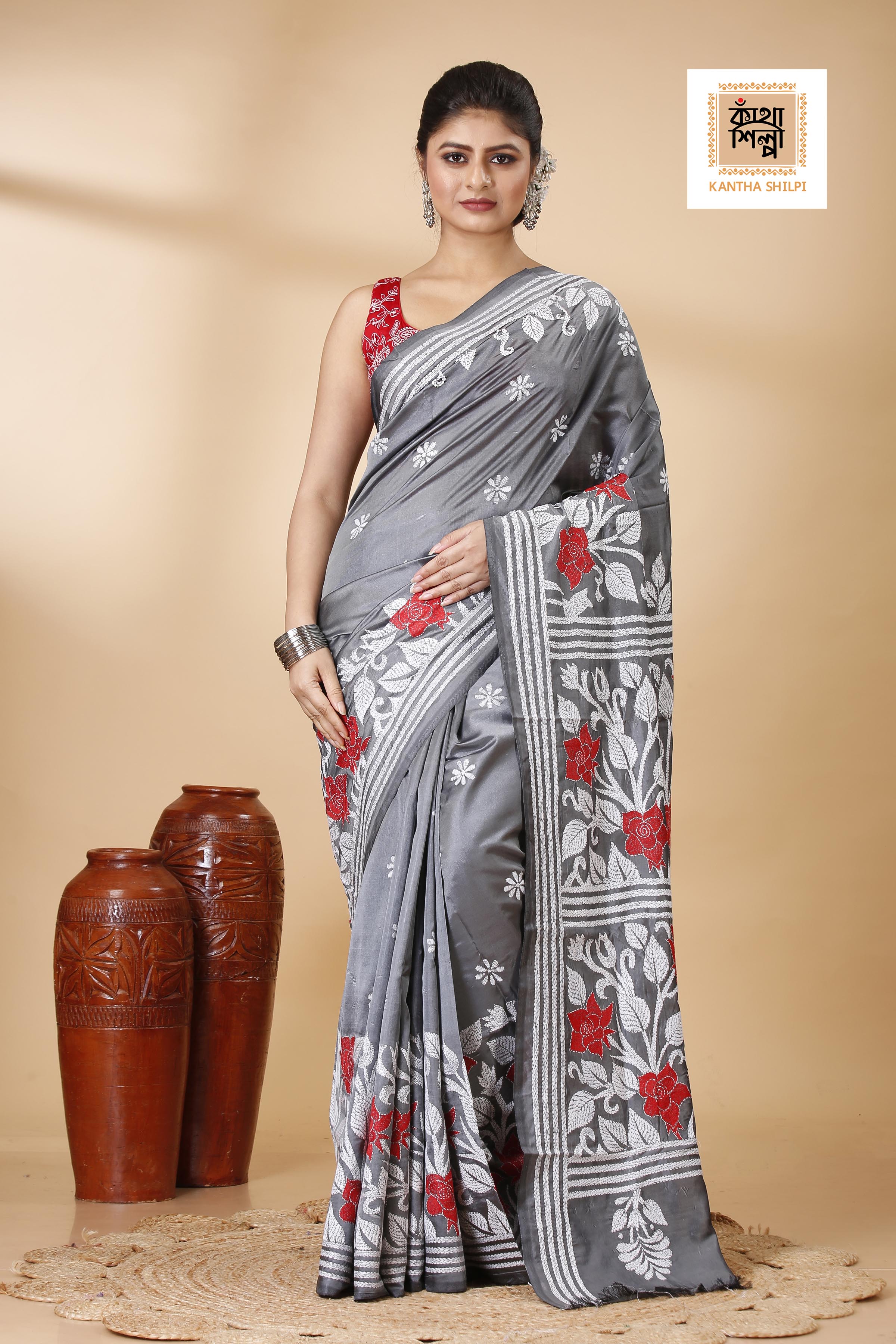 Bangalore Silk Kantha Stitch Saree SN202522123