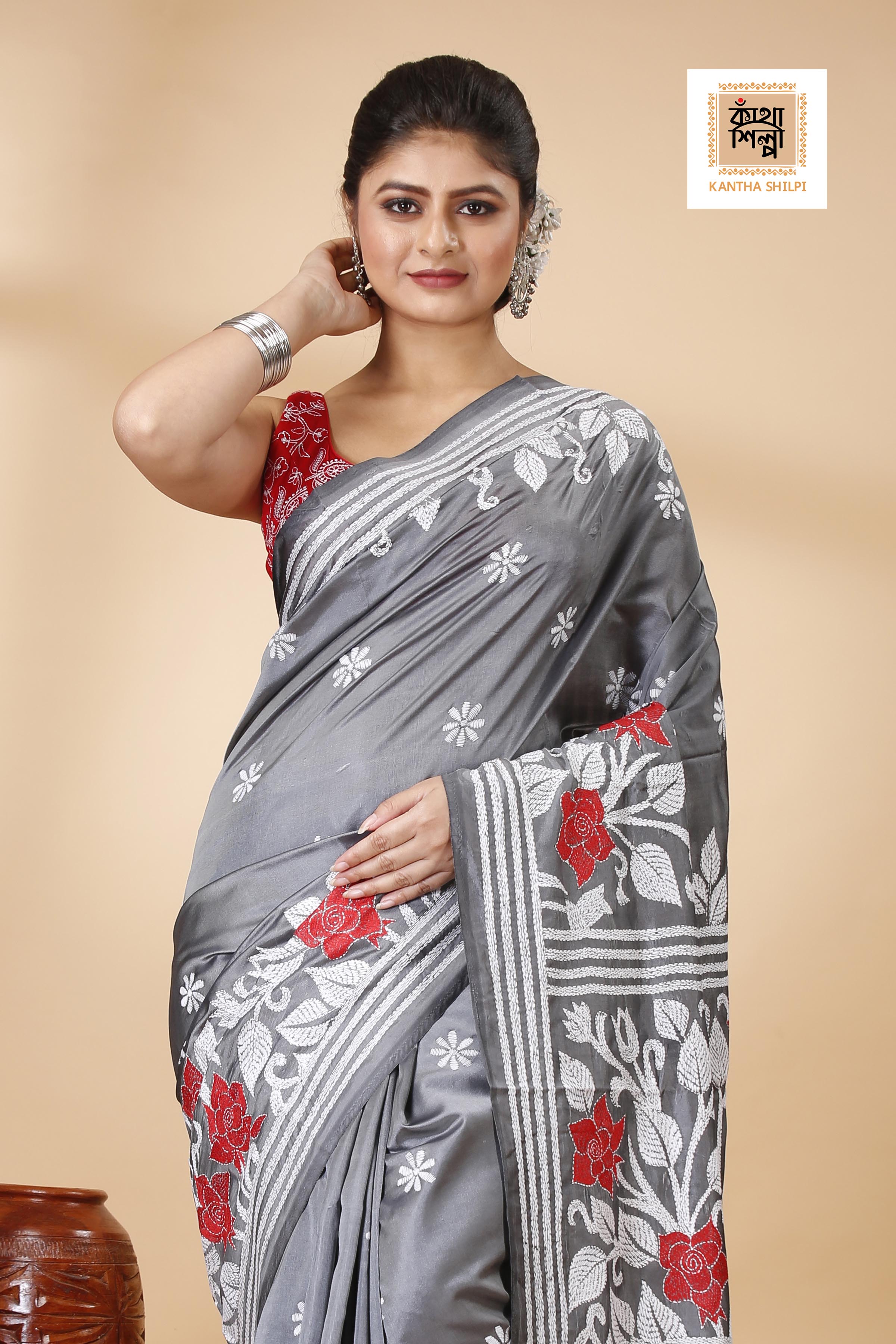 Bangalore Silk Kantha Stitch Saree SN202522123