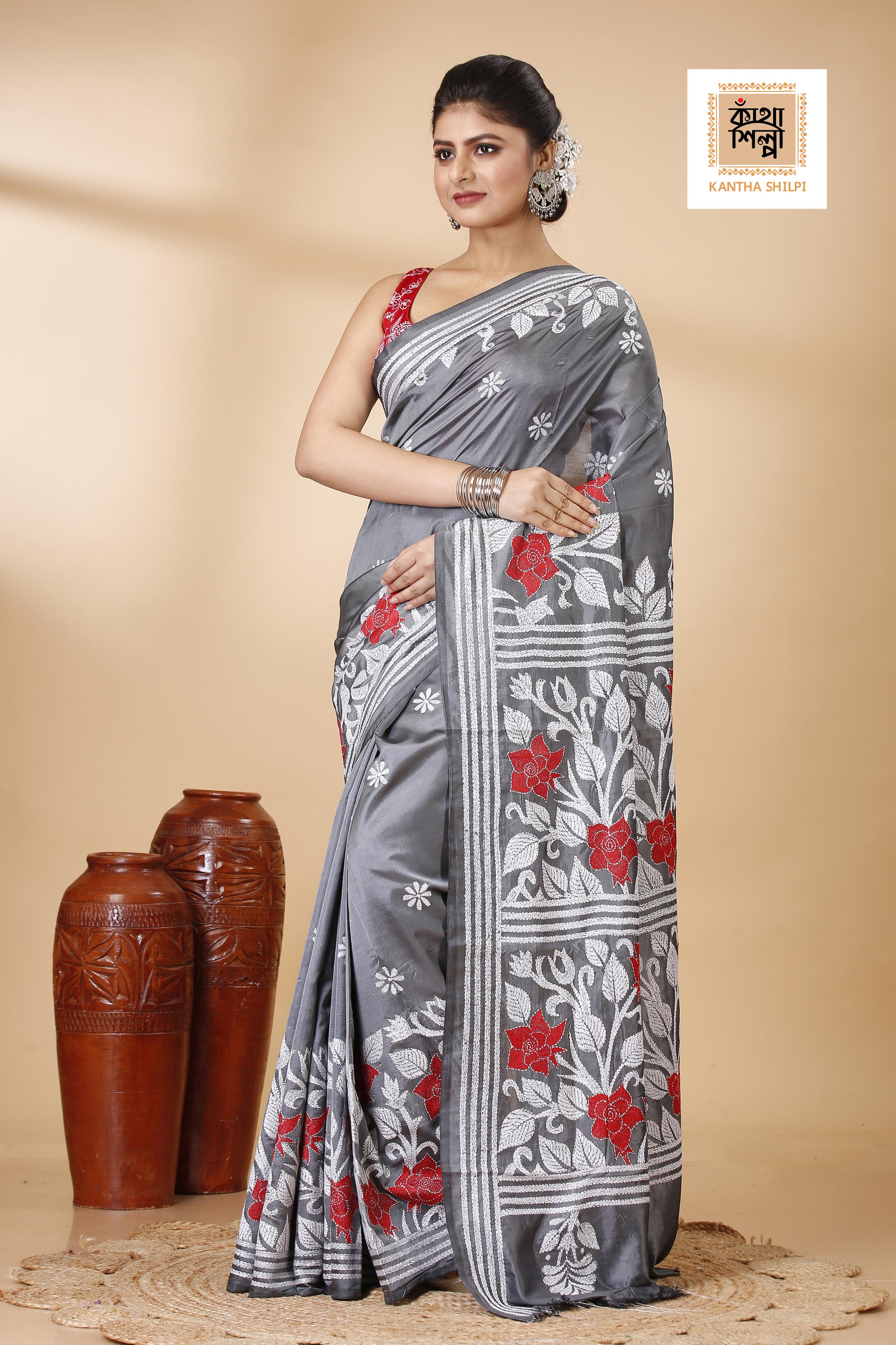 Bangalore Silk Kantha Stitch Saree SN202522123