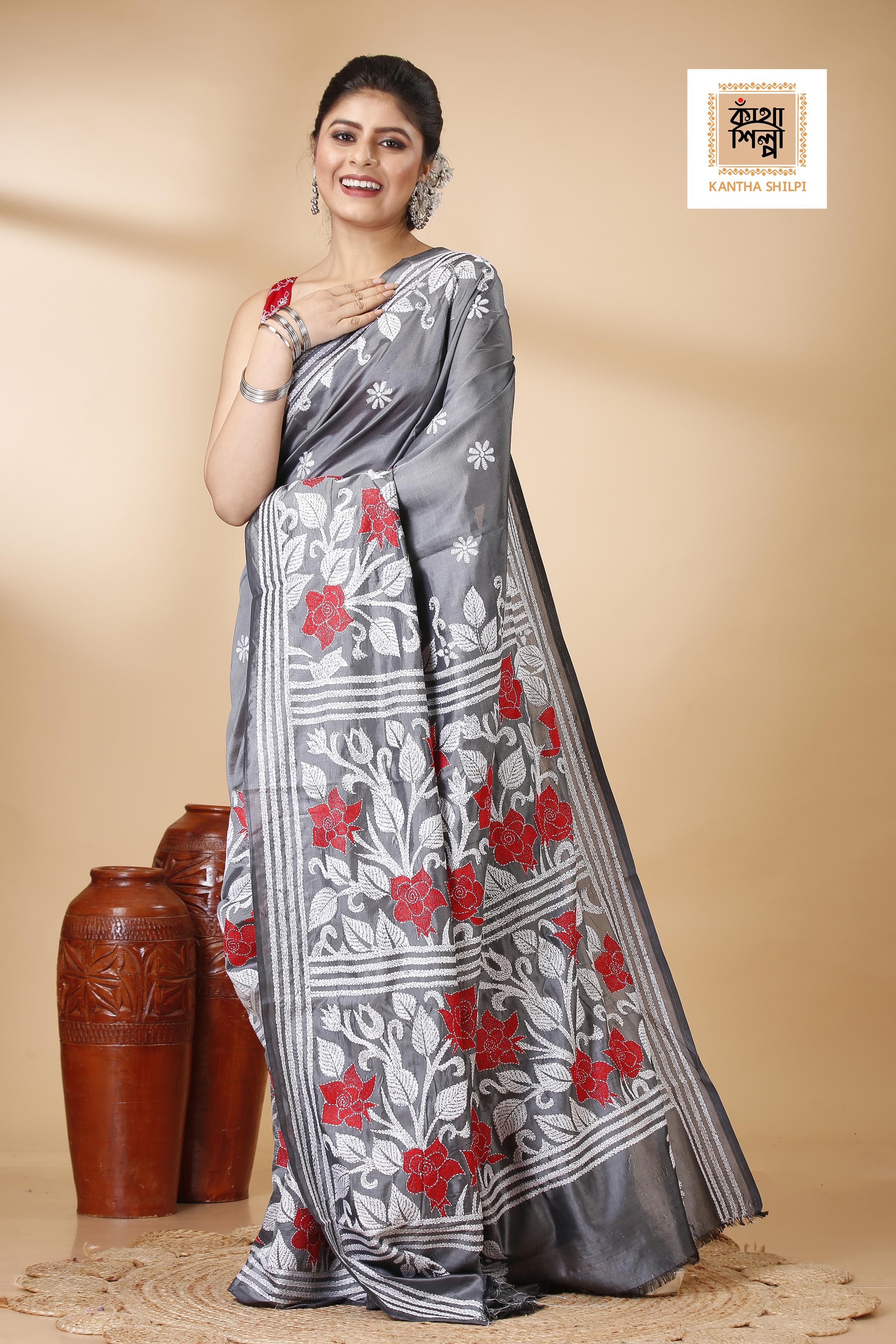 Bangalore Silk Kantha Stitch Saree SN202522123