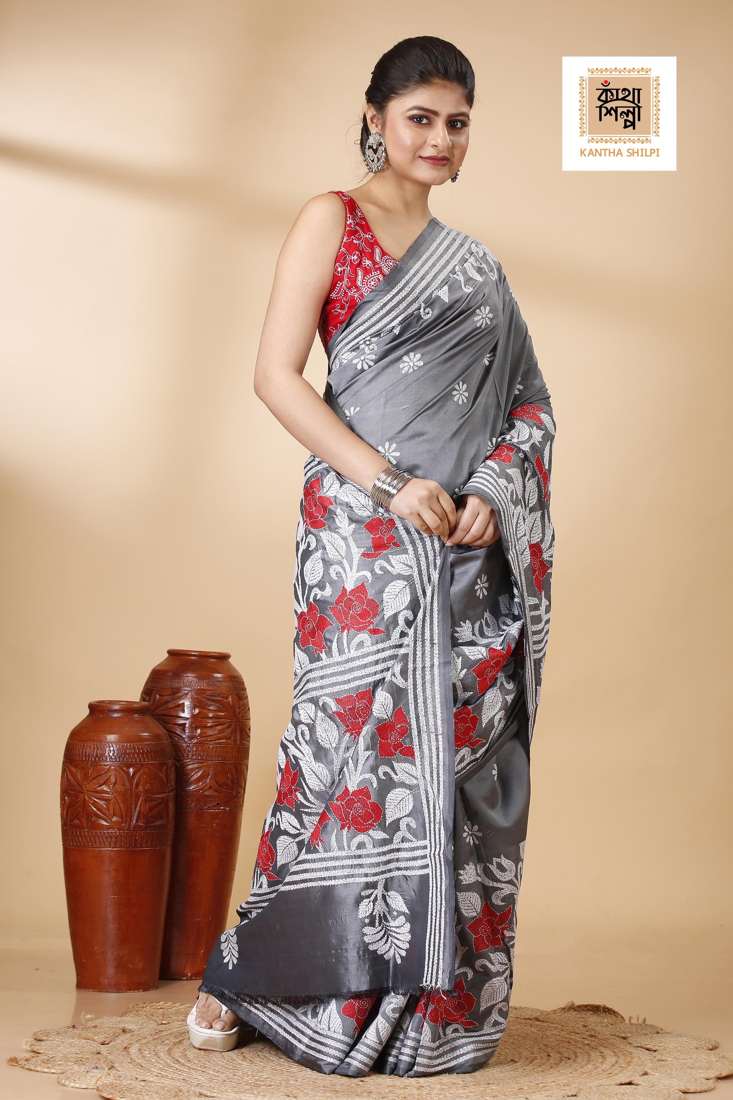 Bangalore Silk Kantha Stitch Saree SN202522123