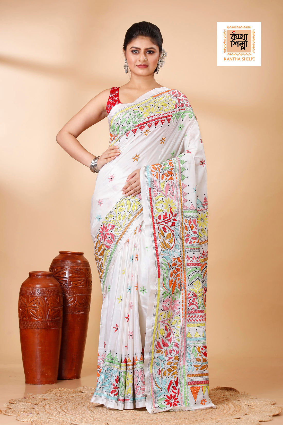 Bangalore Silk Kantha Stitch Saree SN202522136