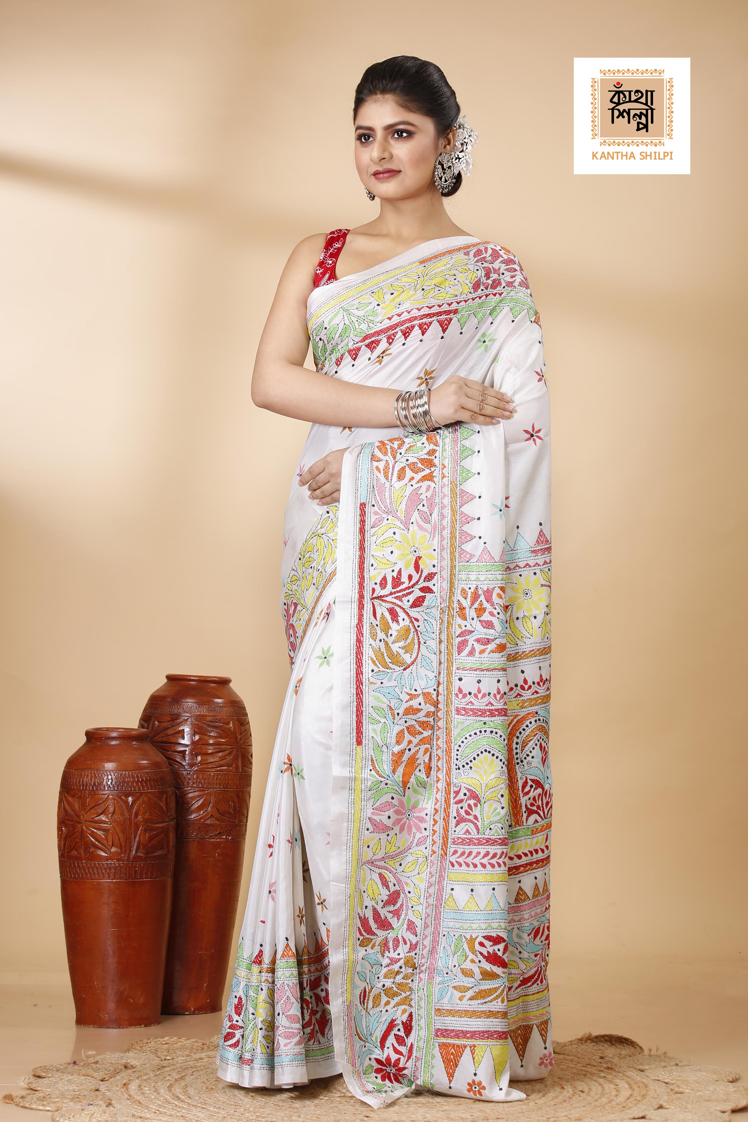 Bangalore Silk Kantha Stitch Saree SN202522136