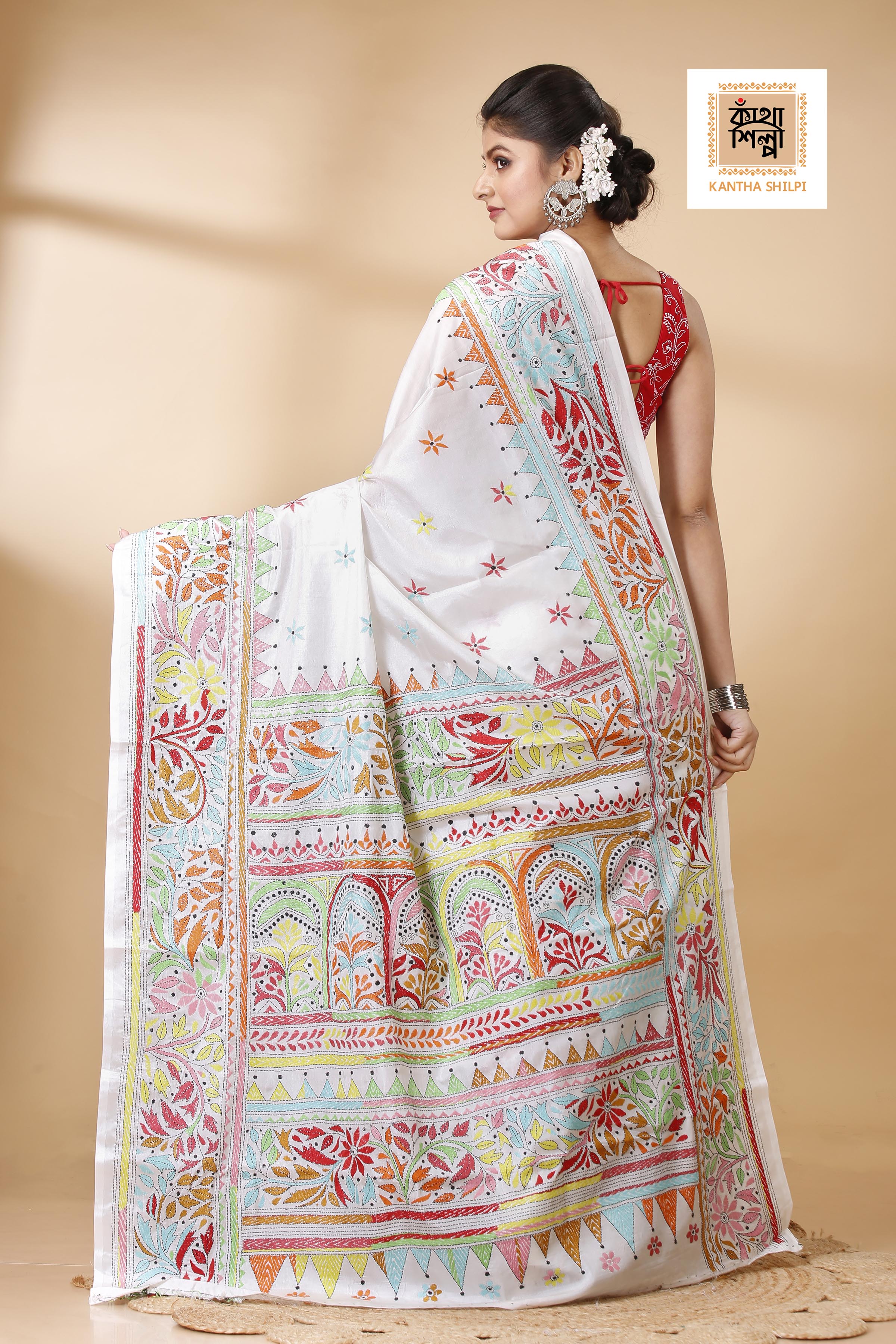 Bangalore Silk Kantha Stitch Saree SN202522136