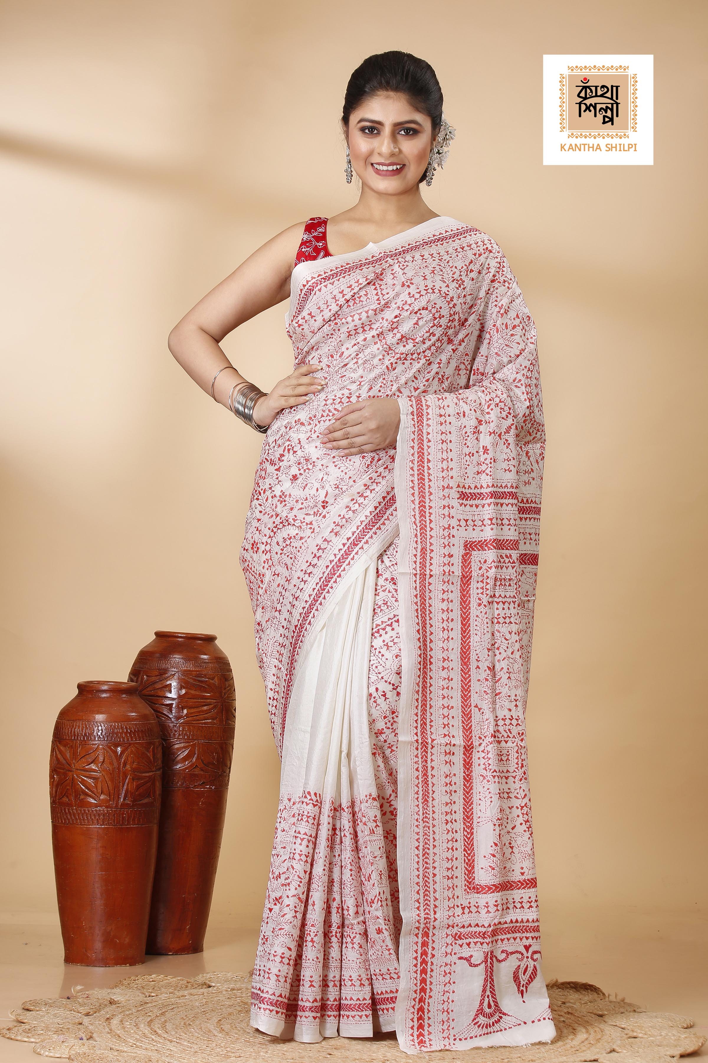Pure Bangalore Silk Kantha Stitch Saree SN202522155