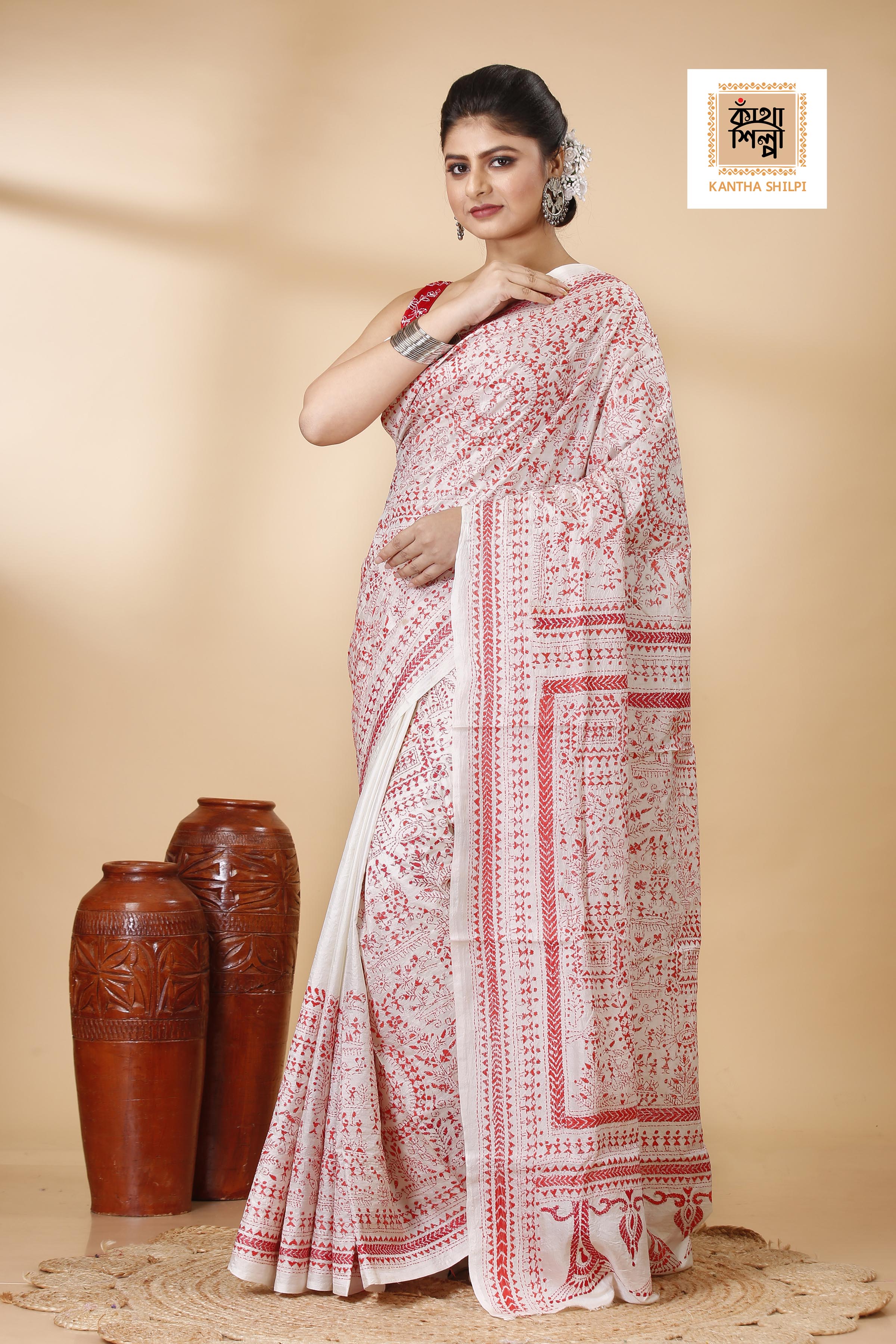 Pure Bangalore Silk Kantha Stitch Saree SN202522155