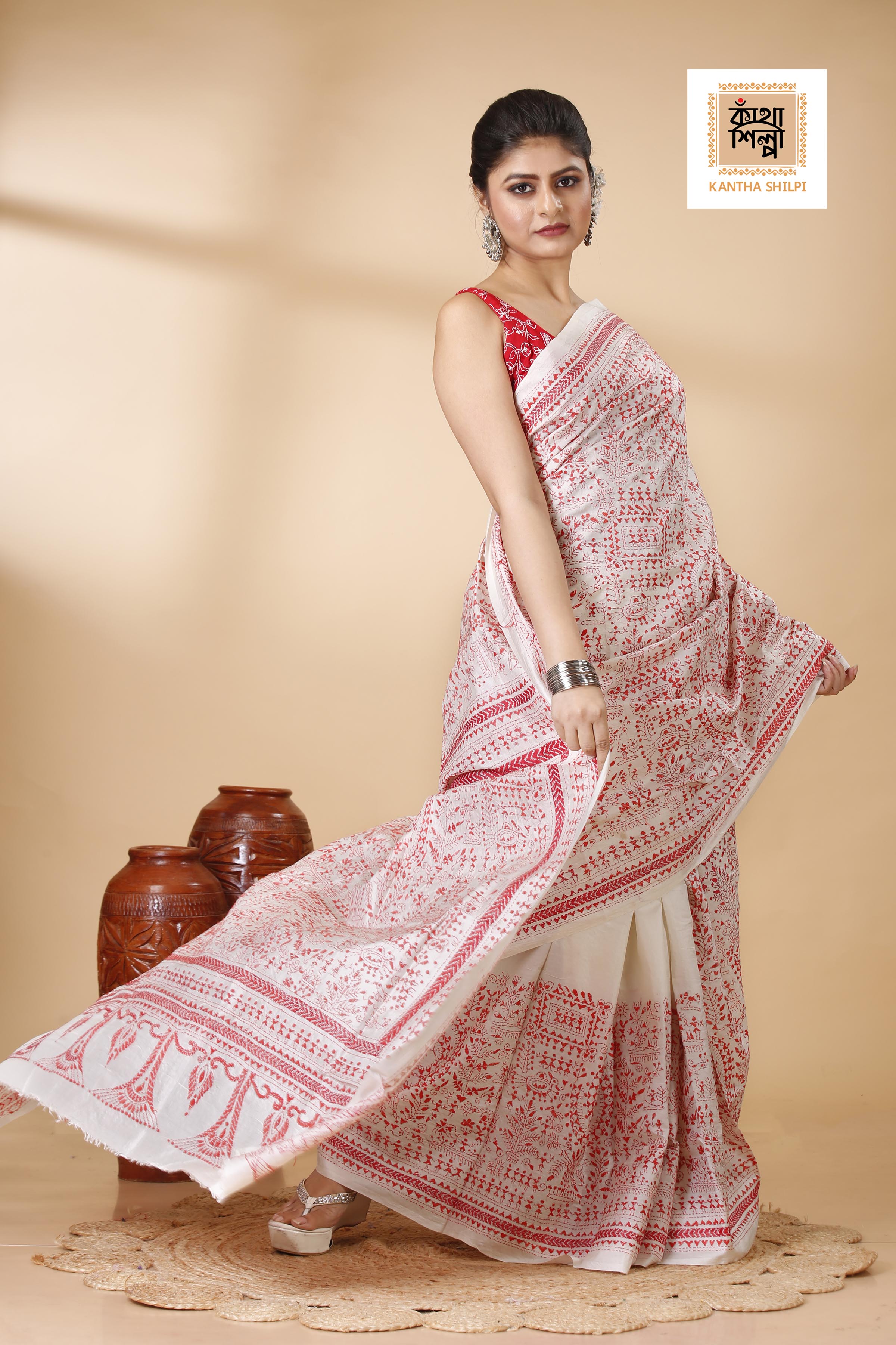 Pure Bangalore Silk Kantha Stitch Saree SN202522155