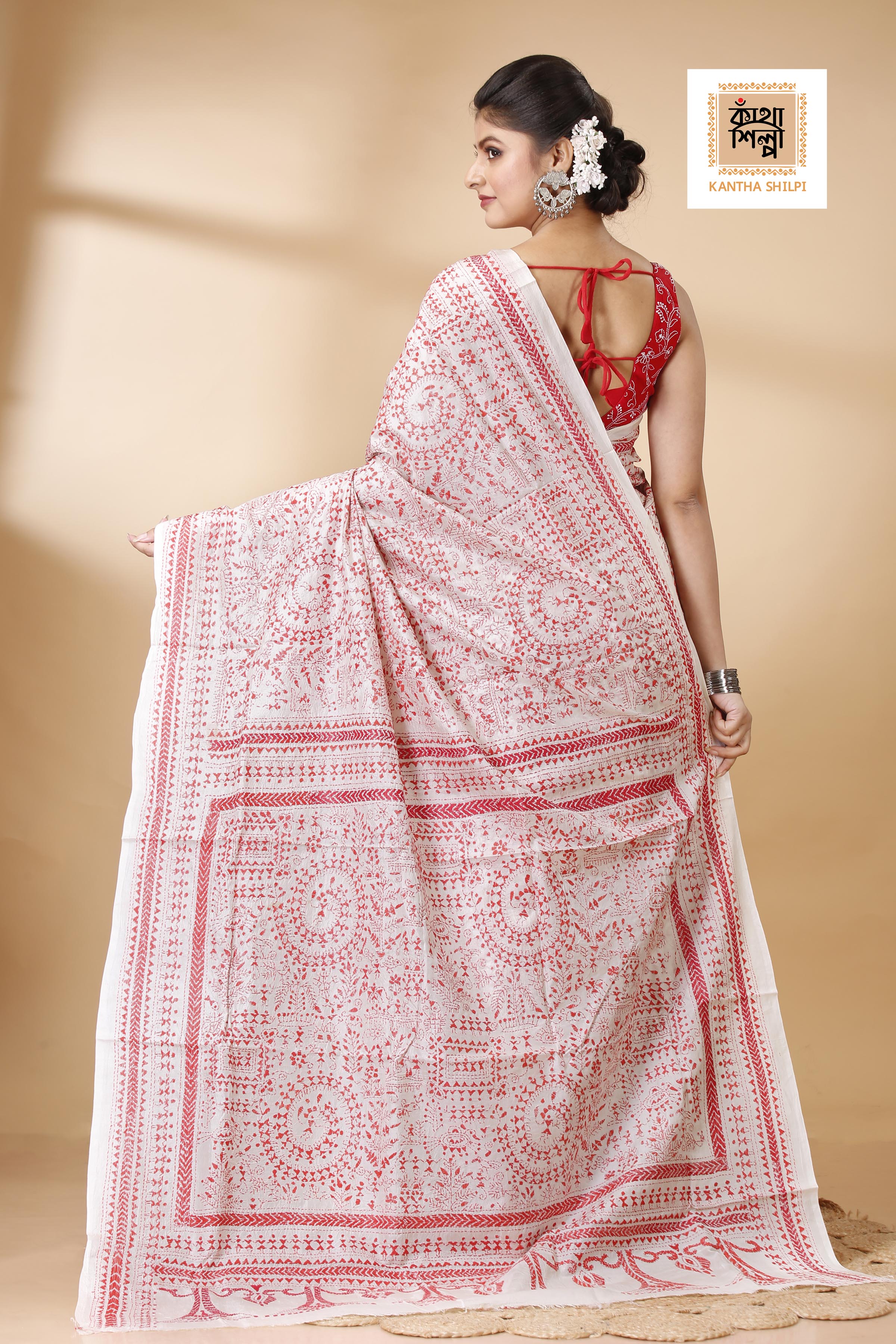 Pure Bangalore Silk Kantha Stitch Saree SN202522155