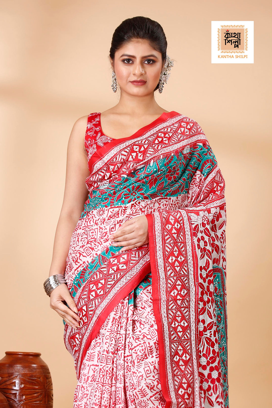 Pure Bangalore Silk Kantha Stitch Saree SN202522196