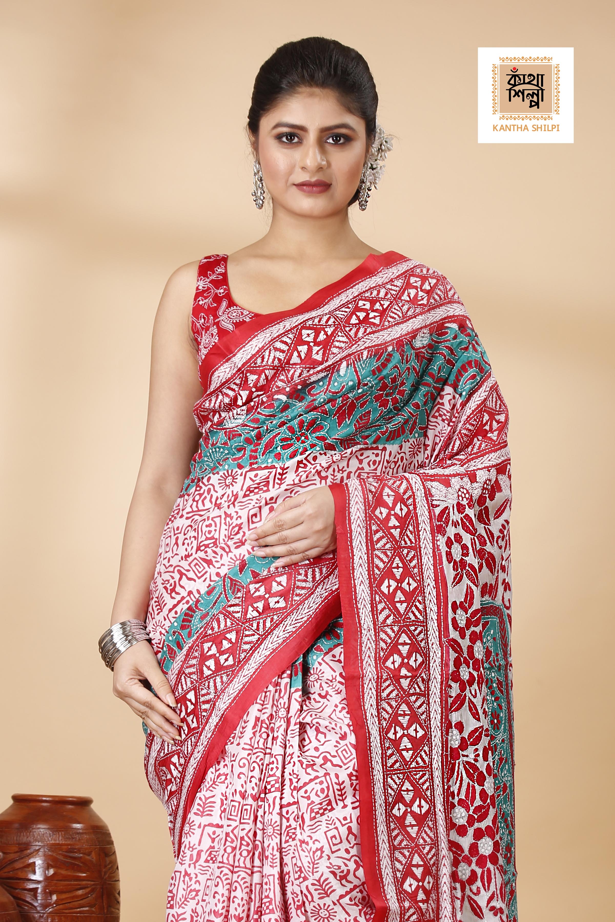 Pure Bangalore Silk Kantha Stitch Saree SN202522196