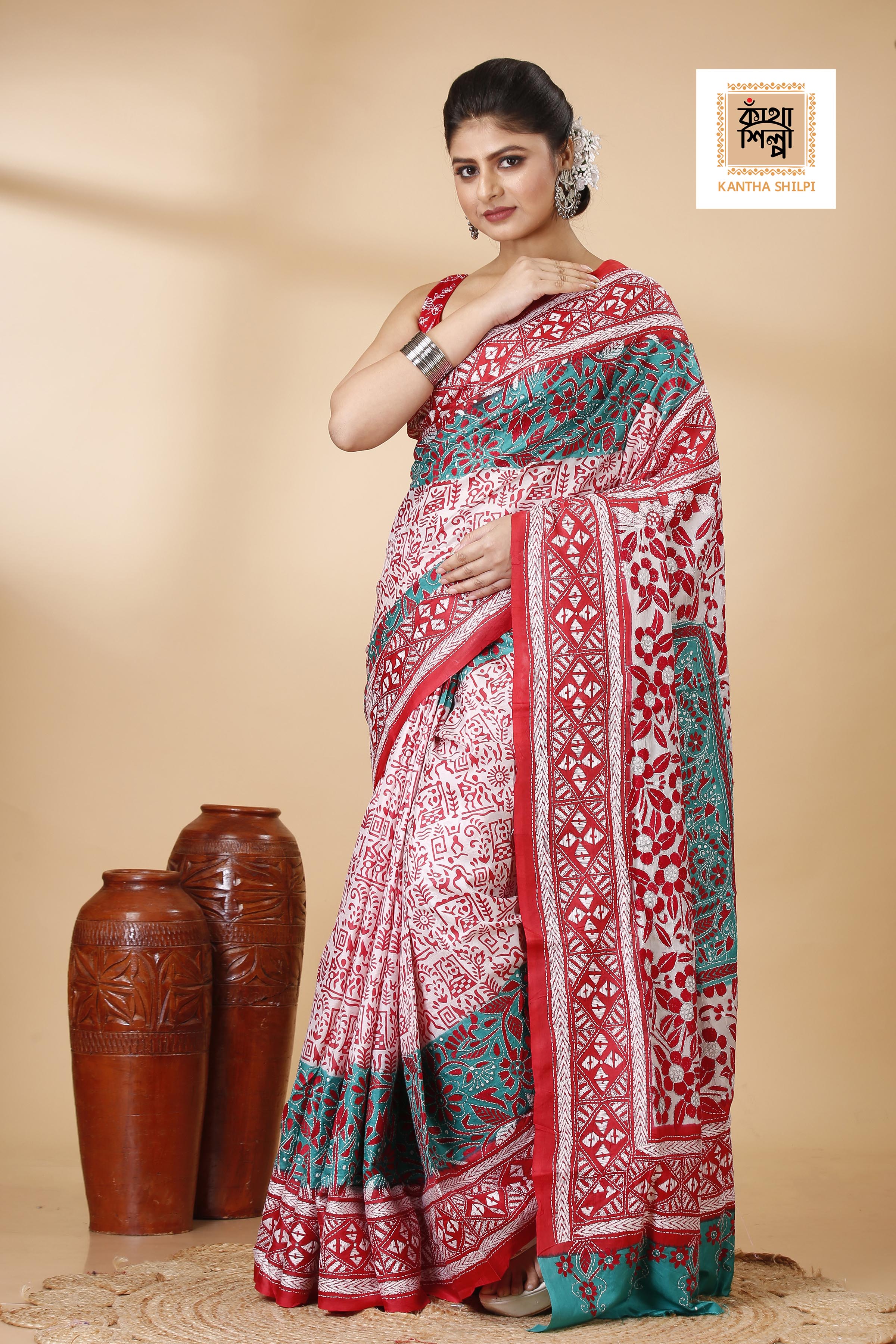 Pure Bangalore Silk Kantha Stitch Saree SN202522196