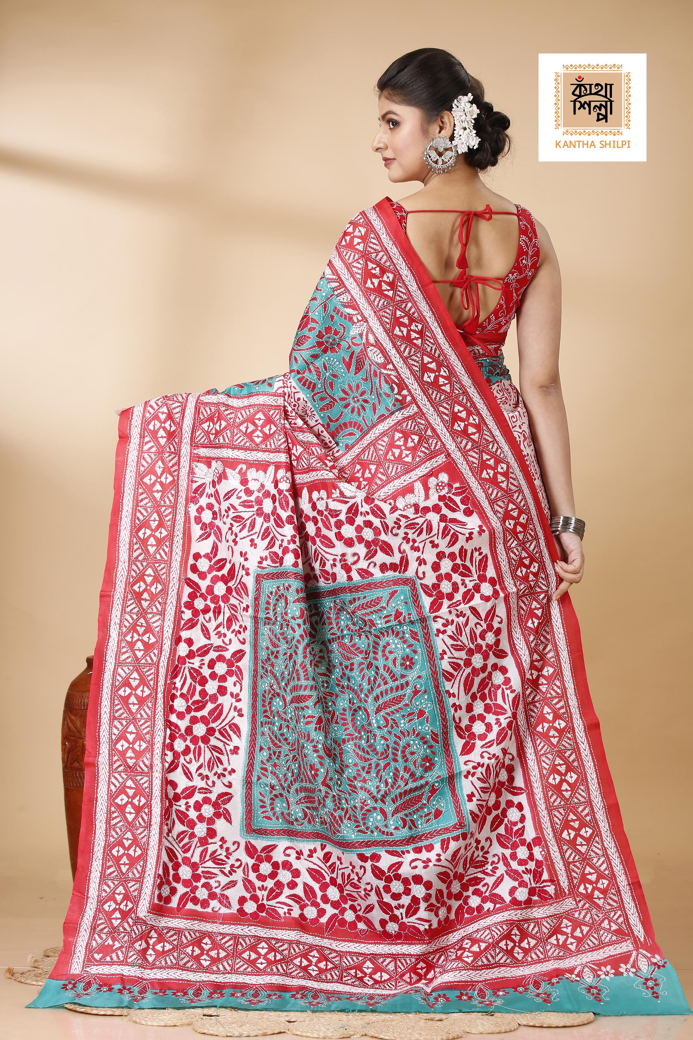 Pure Bangalore Silk Kantha Stitch Saree SN202522196