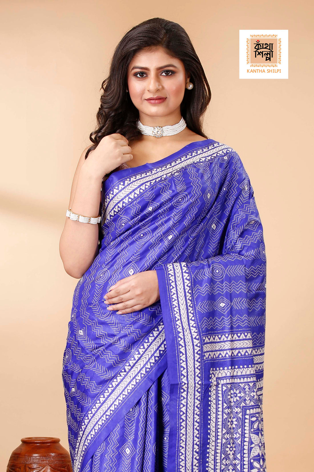 Pure Bangalore Silk Kantha Stitch Saree SN202522223