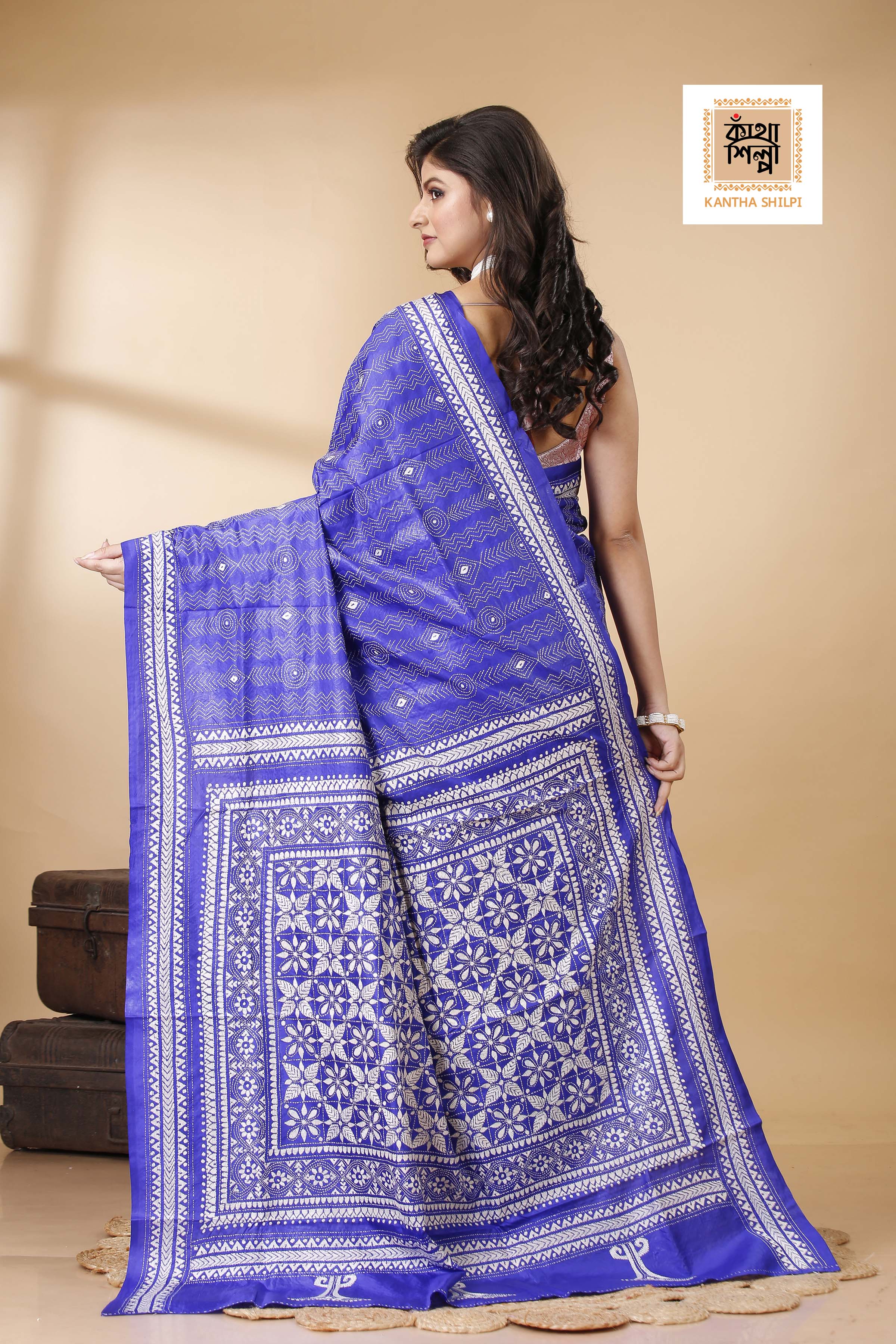 Pure Bangalore Silk Kantha Stitch Saree SN202522223