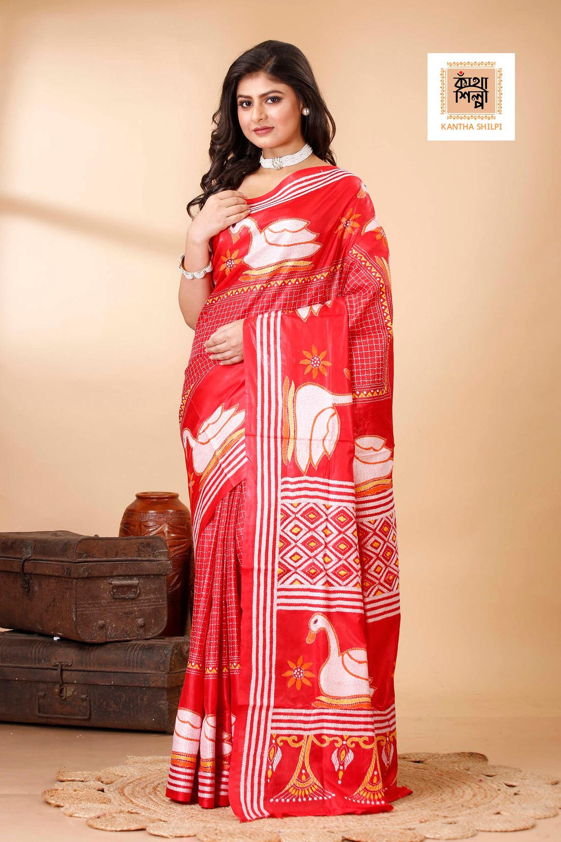 Pure Bangalore Silk Kantha Stitch Saree SN202522235