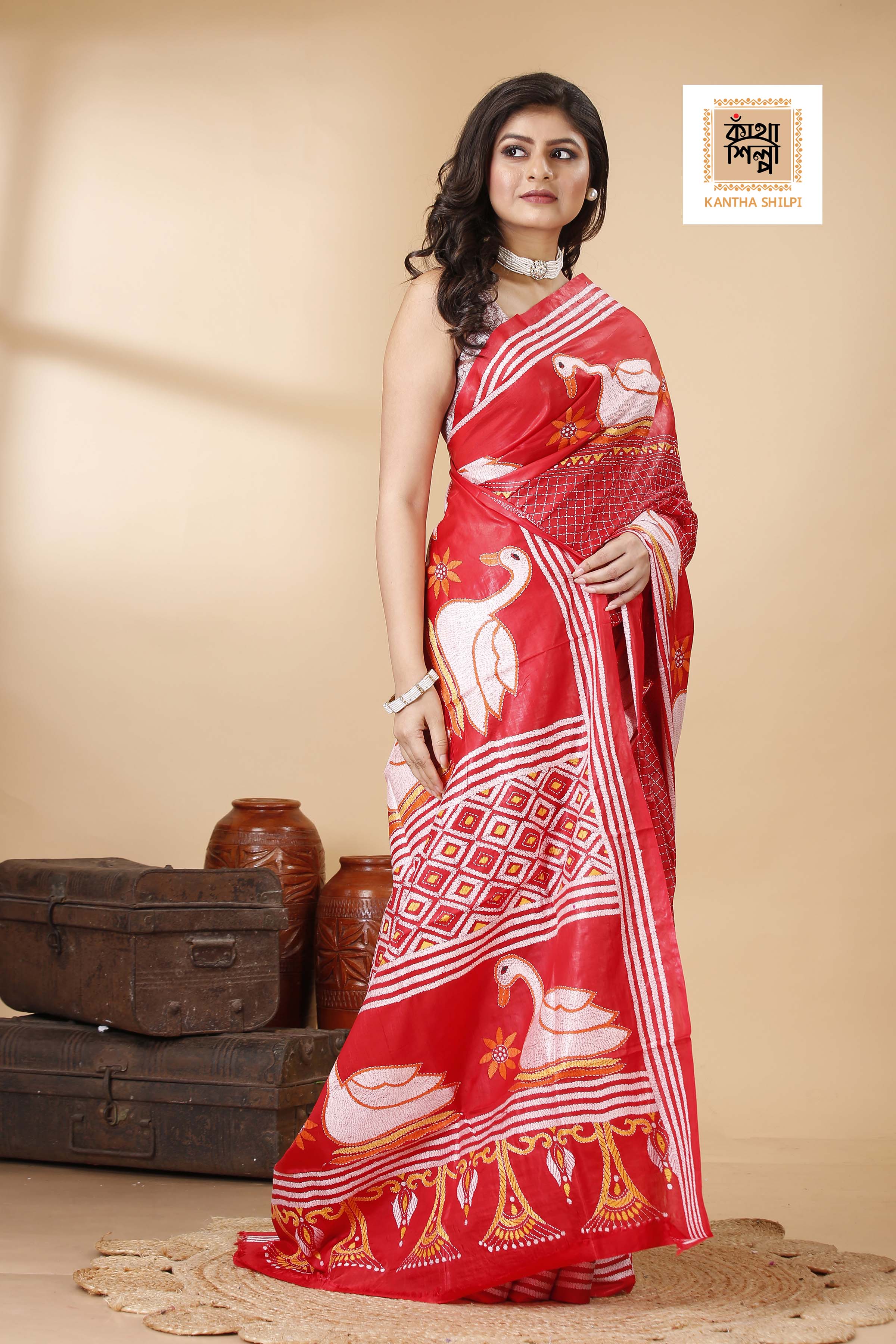 Pure Bangalore Silk Kantha Stitch Saree SN202522235