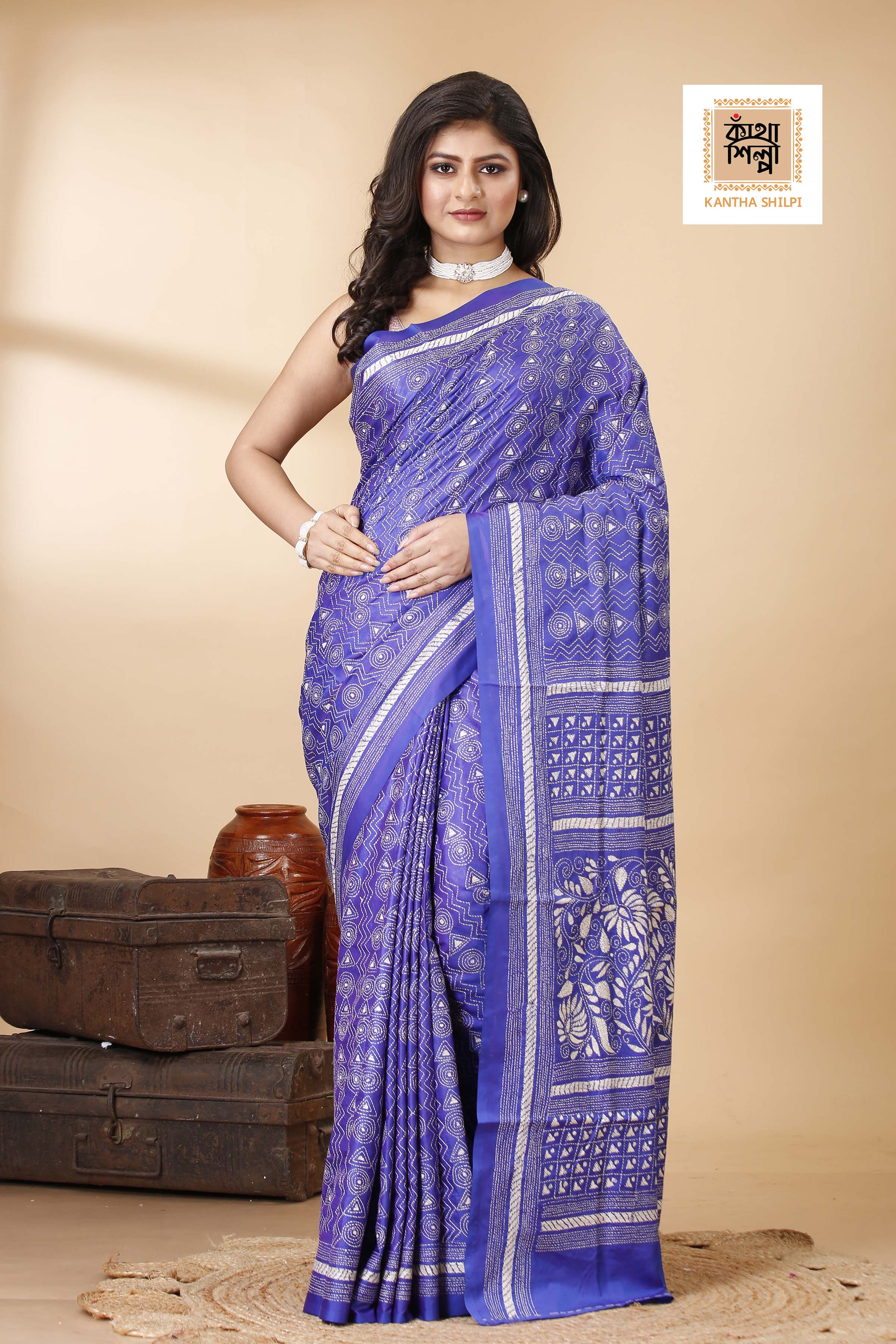Bangalore Silk Kantha Stitch Saree SN202522240