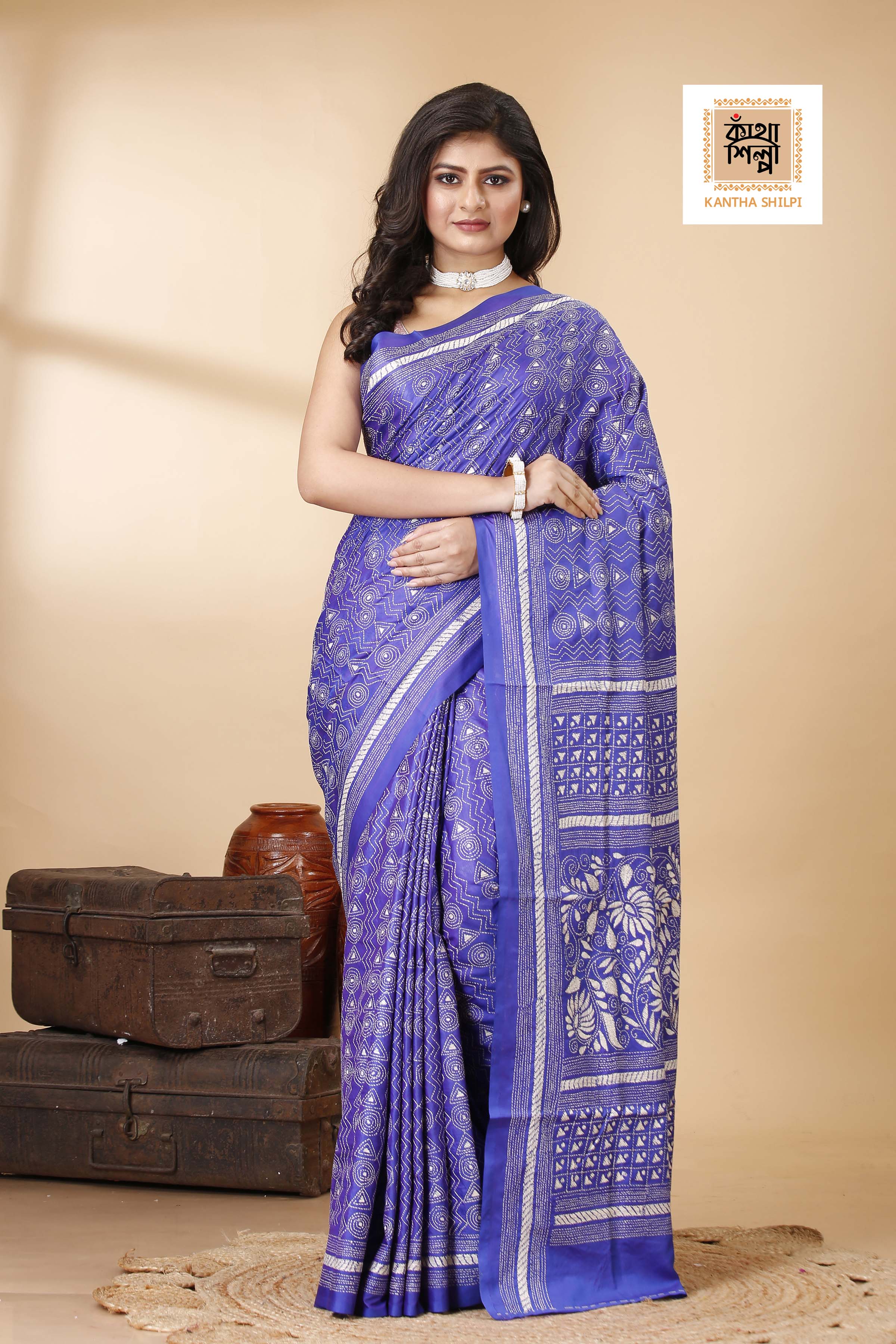 Bangalore Silk Kantha Stitch Saree SN202522240