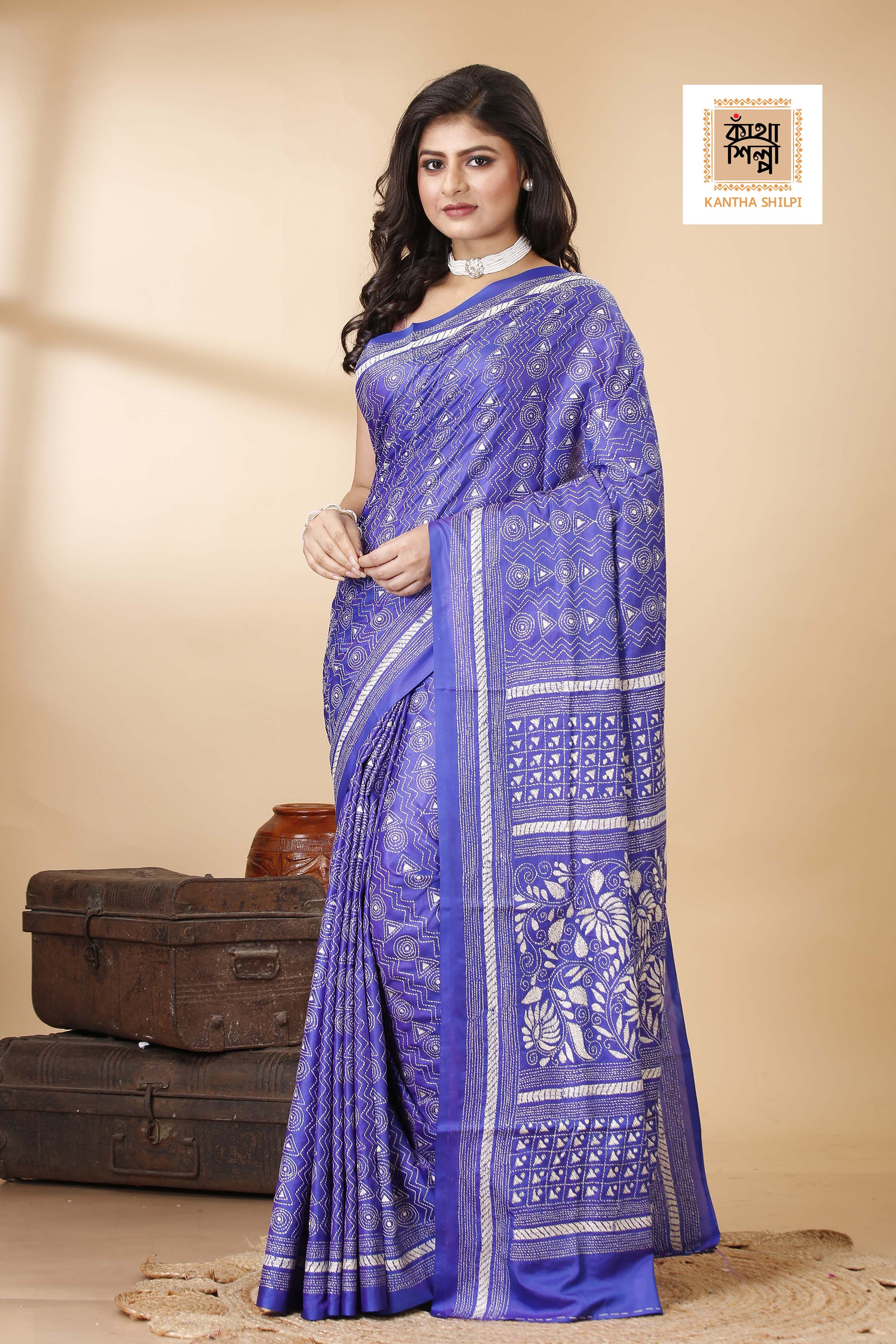 Bangalore Silk Kantha Stitch Saree SN202522240