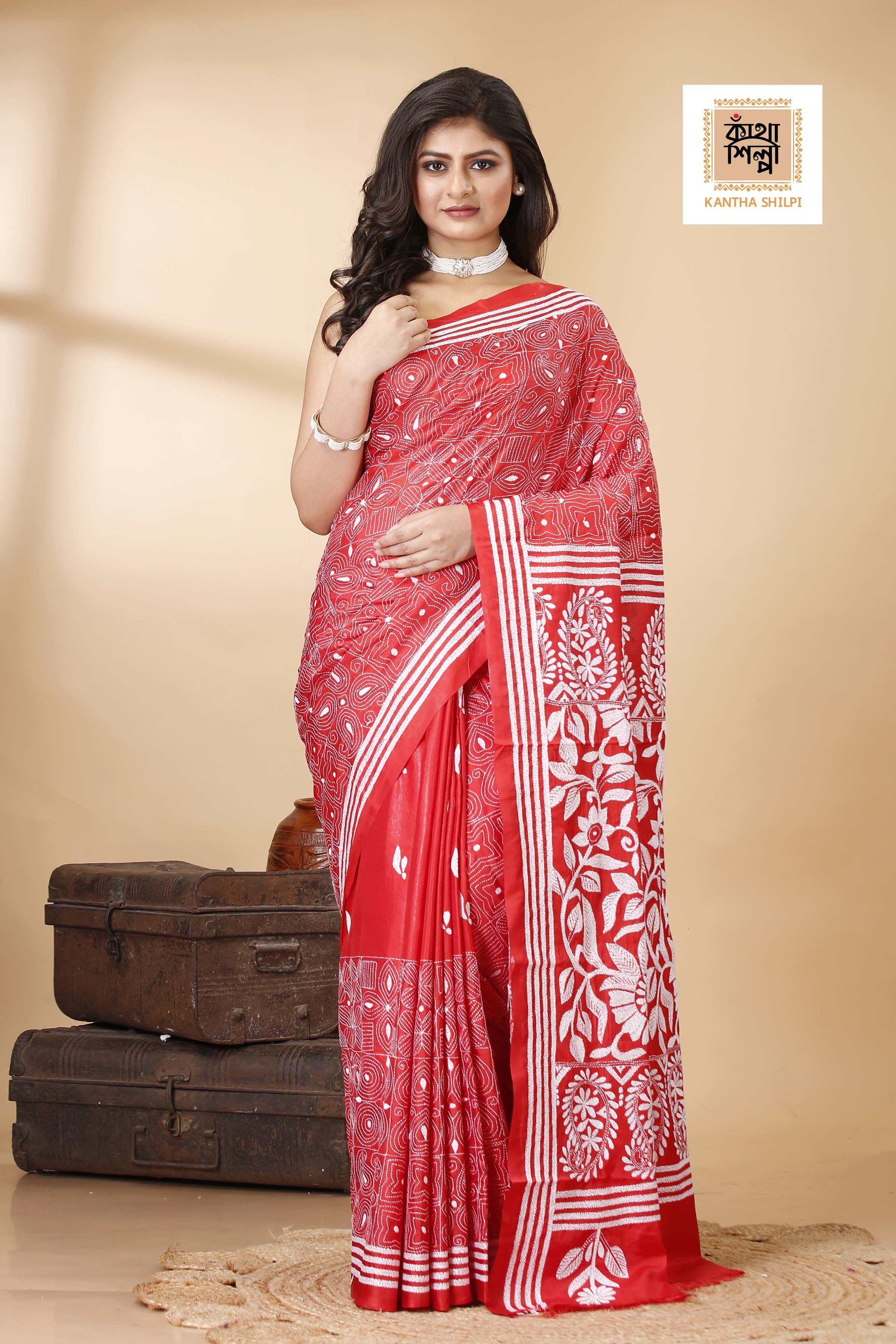 Bangalore Silk Kantha Stitch Saree SN202522246