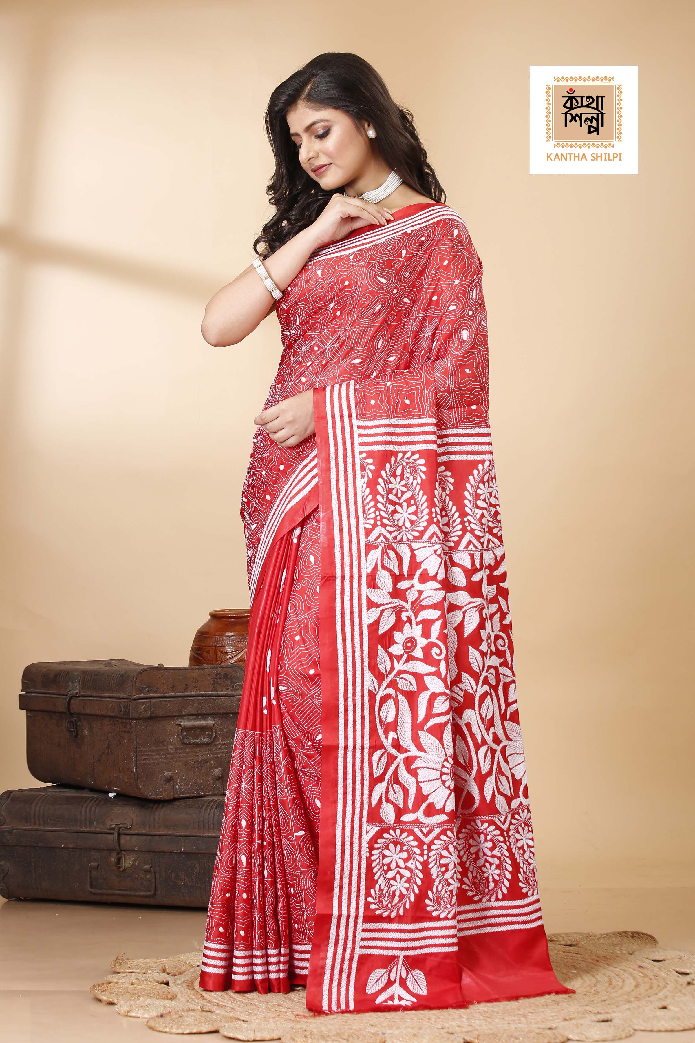 Bangalore Silk Kantha Stitch Saree SN202522246