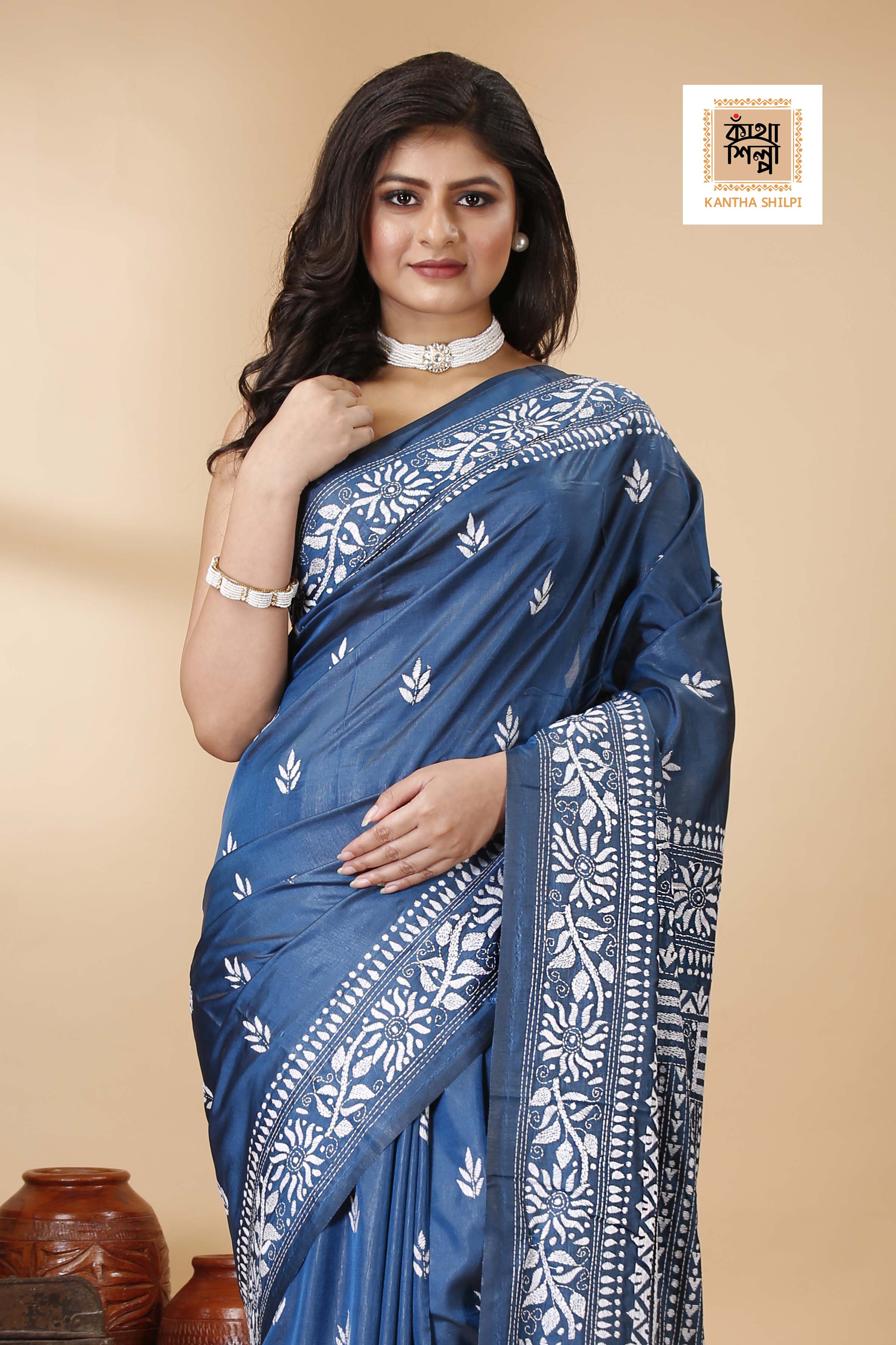Bangalore Silk Kantha Stitch Saree SN202522258