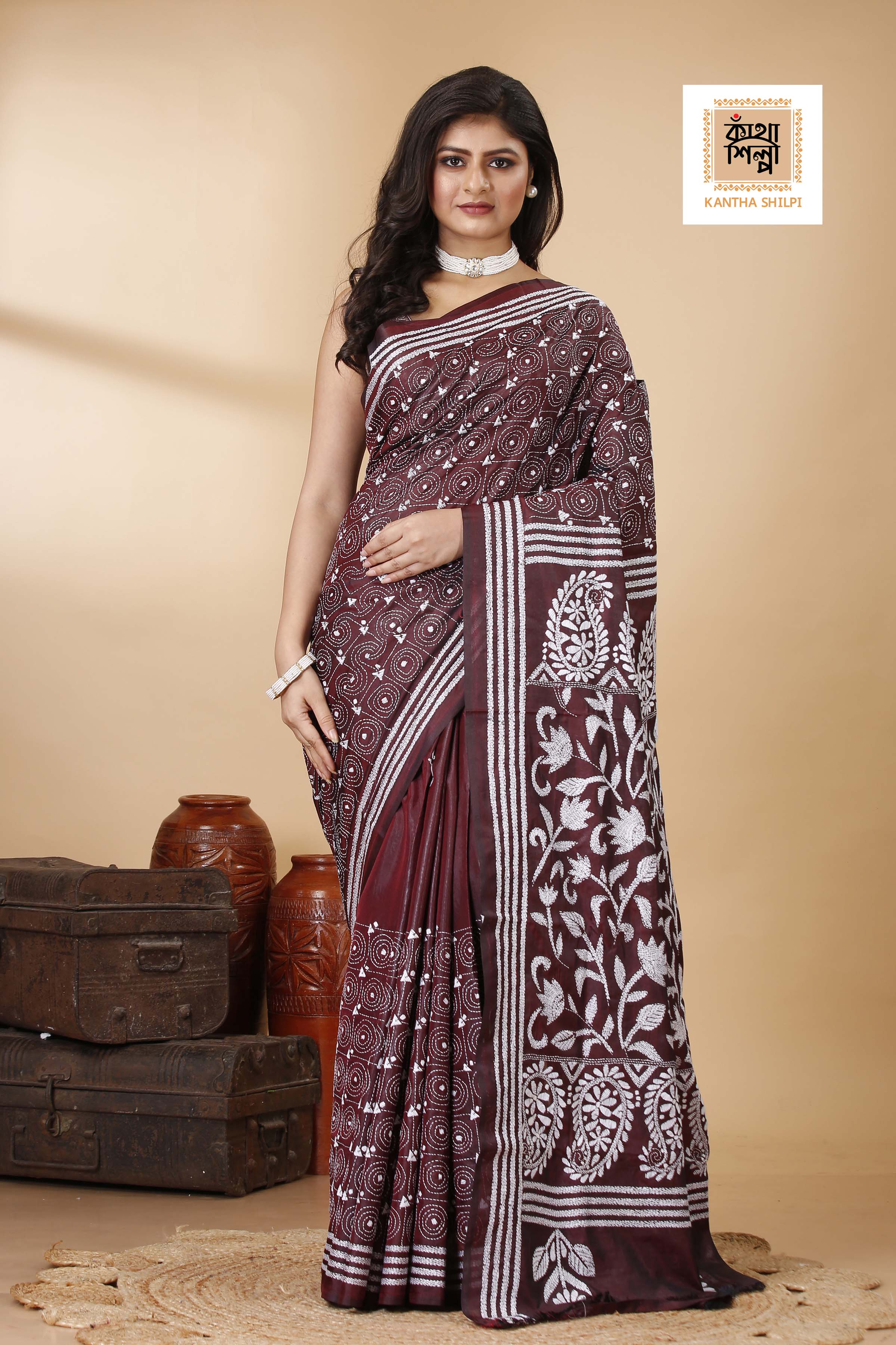 Bangalore Silk Kantha Stitch Saree SN202522270