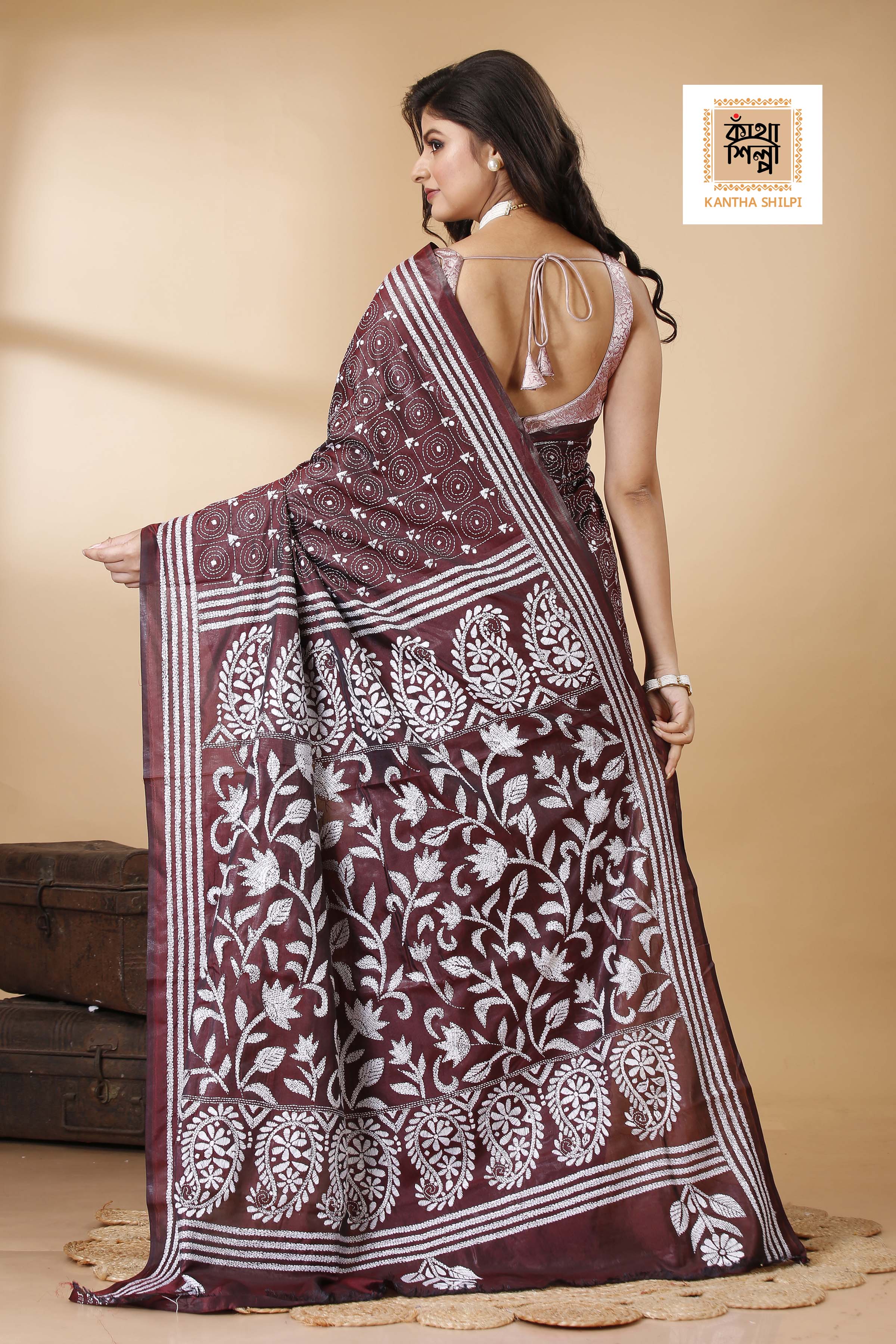 Bangalore Silk Kantha Stitch Saree SN202522270