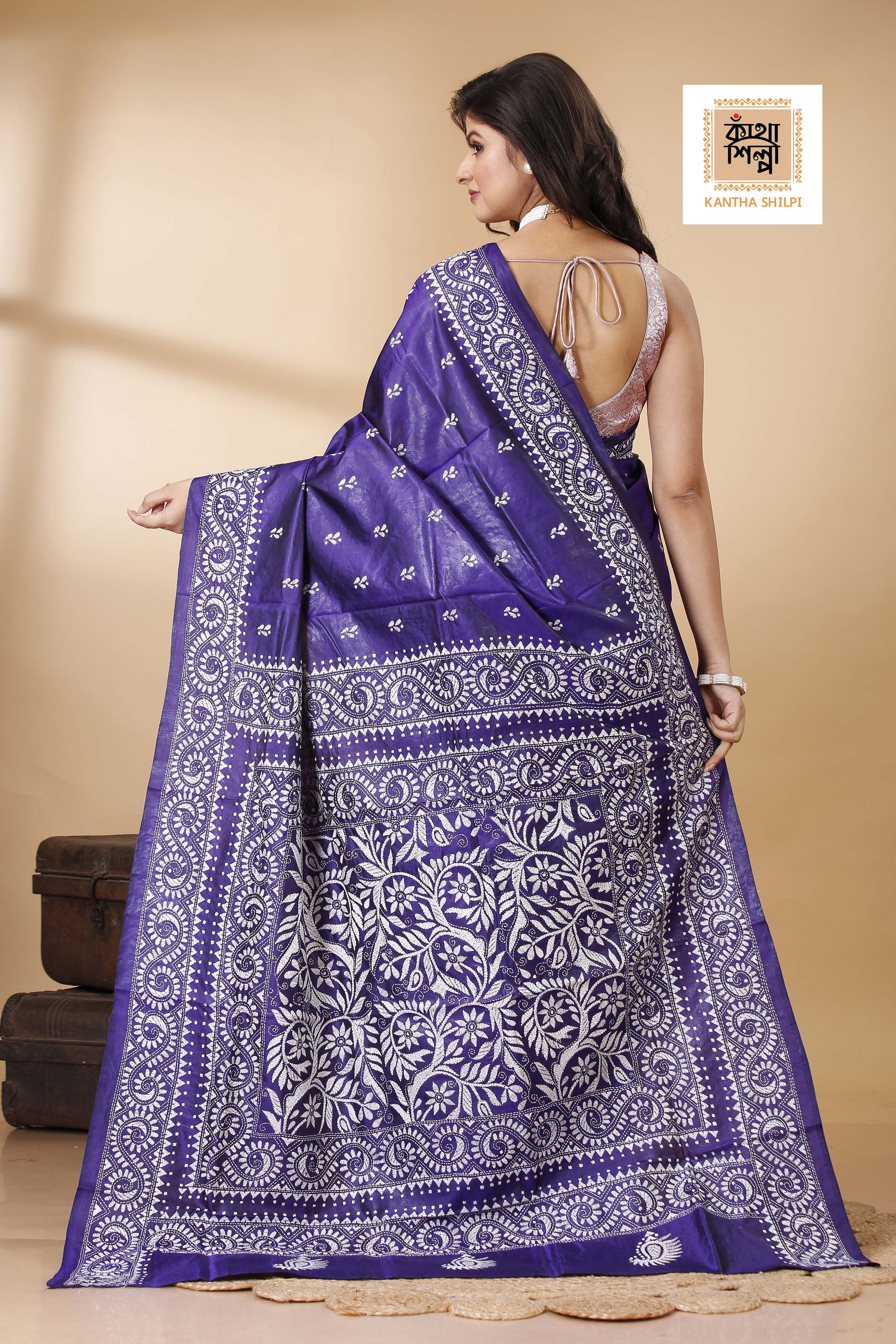 Pure Bangalore Silk Kantha Stitch Saree SN202522288