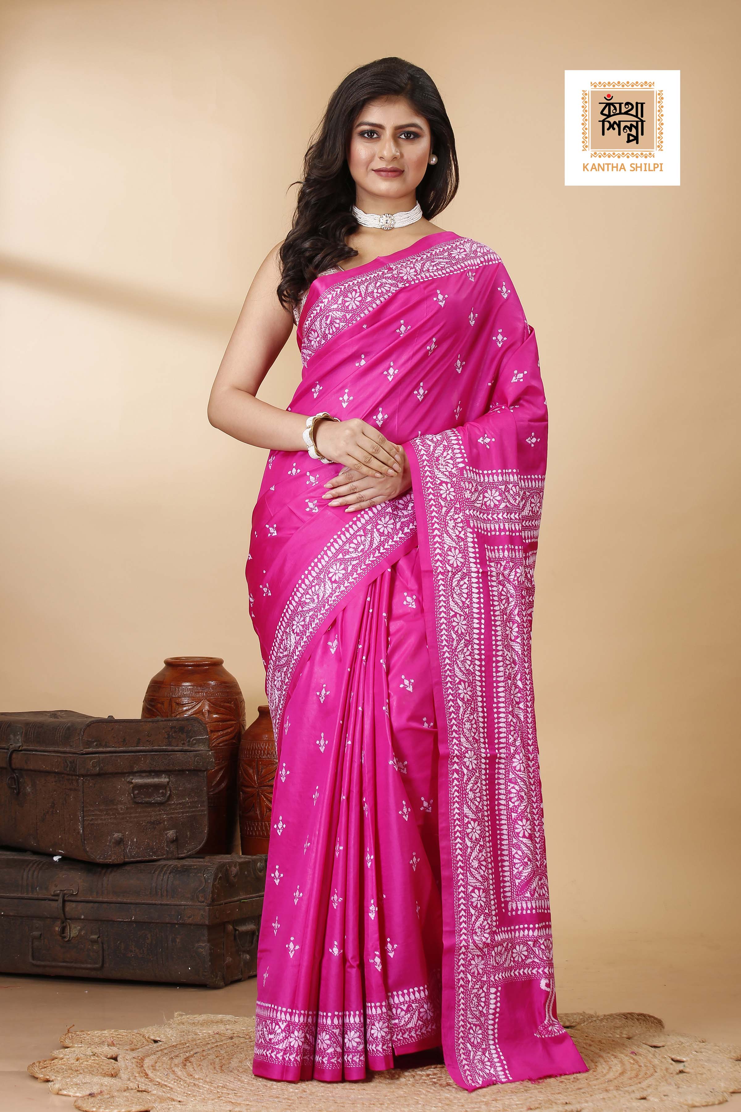 Pure Bangalore Silk Kantha Stitch Saree SN202522301