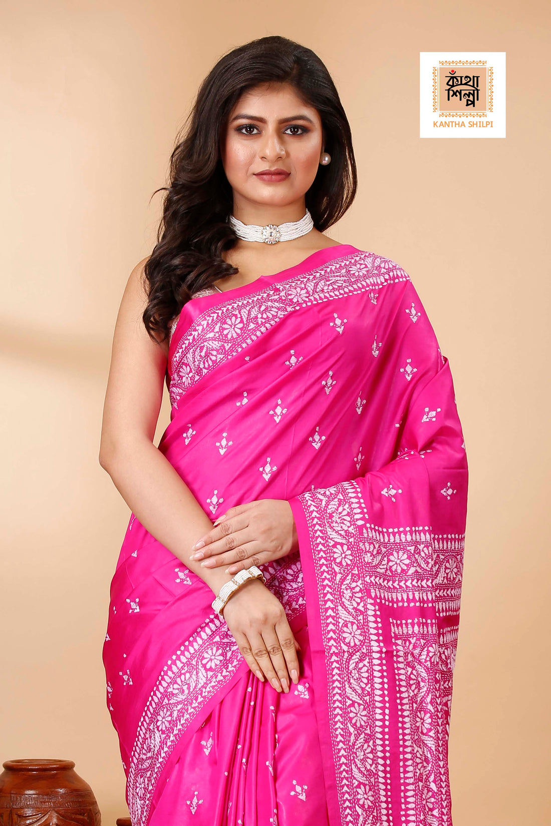 Pure Bangalore Silk Kantha Stitch Saree SN202522301