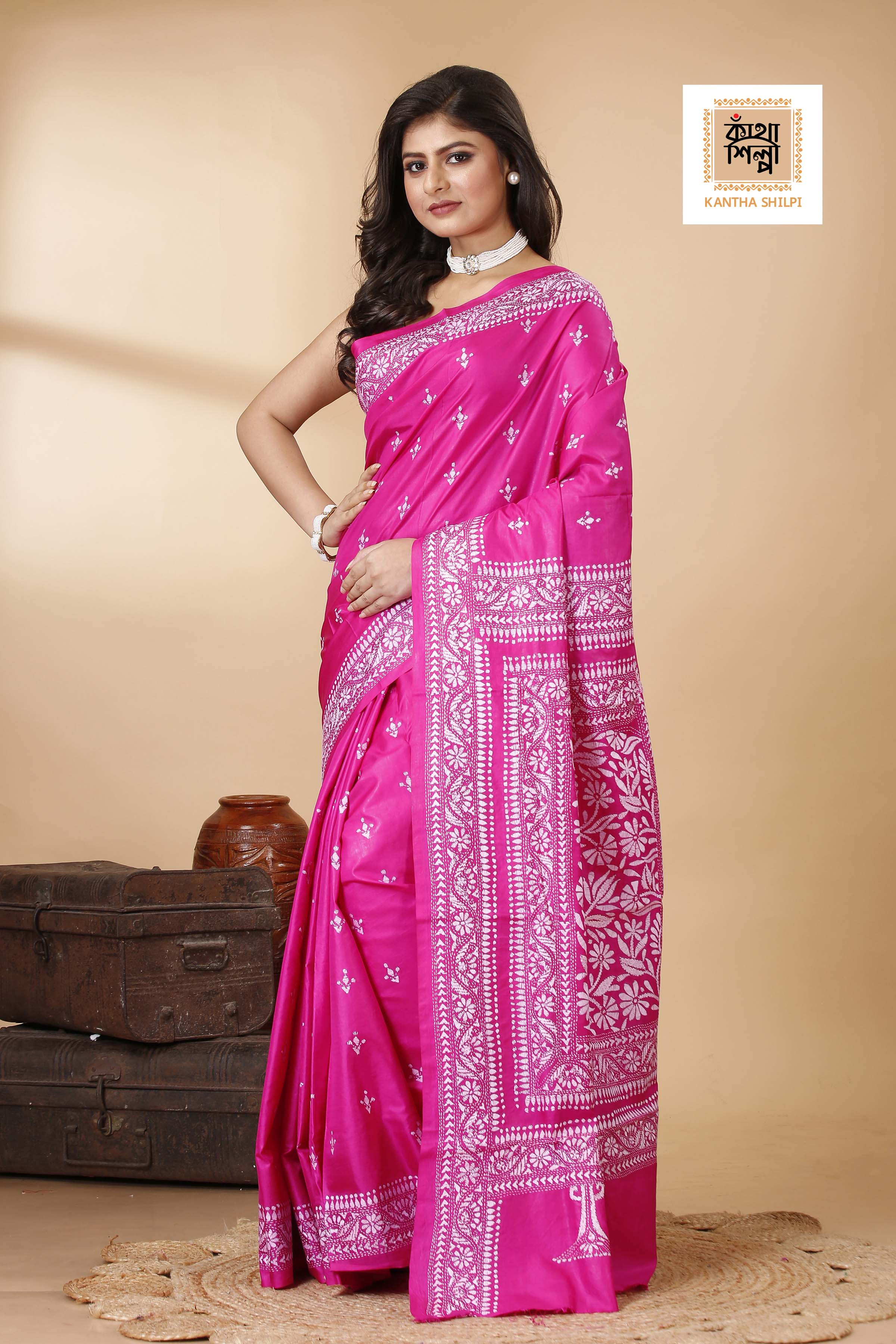 Pure Bangalore Silk Kantha Stitch Saree SN202522301
