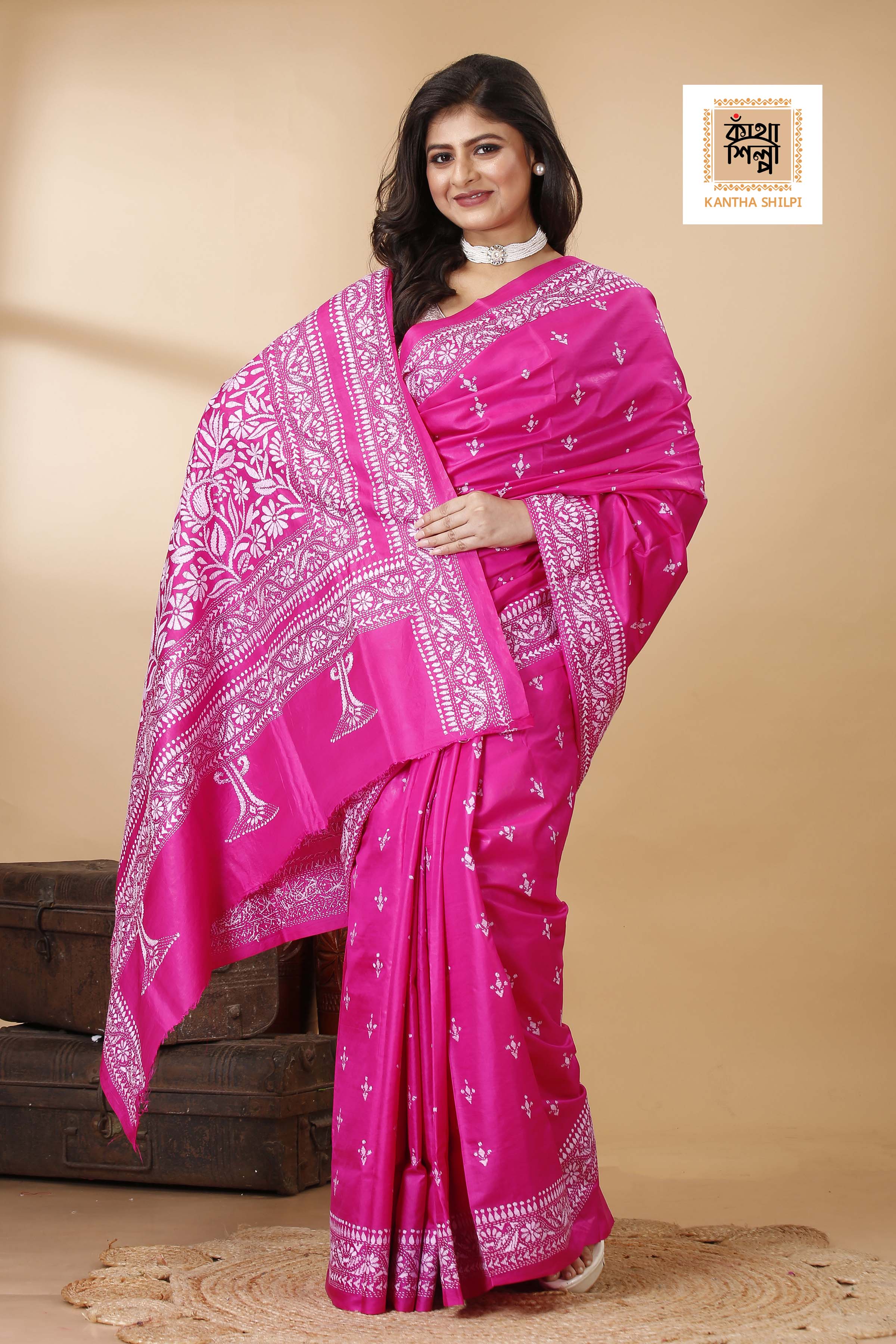 Pure Bangalore Silk Kantha Stitch Saree SN202522301